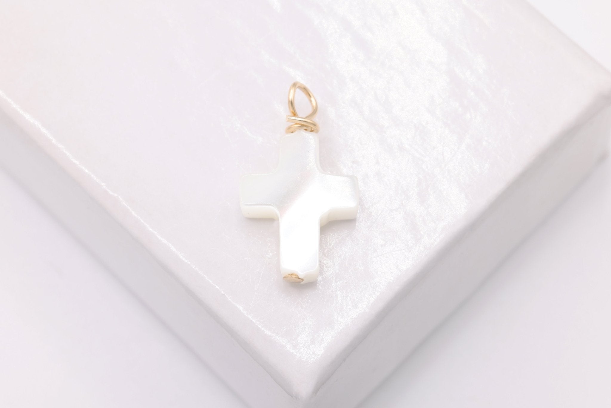 Mother of Pearl Cross Charm, Wholesale, 14/20 Gold - Filled, 10mm x 7mm, Jewelry Making Charm - HarperCrown