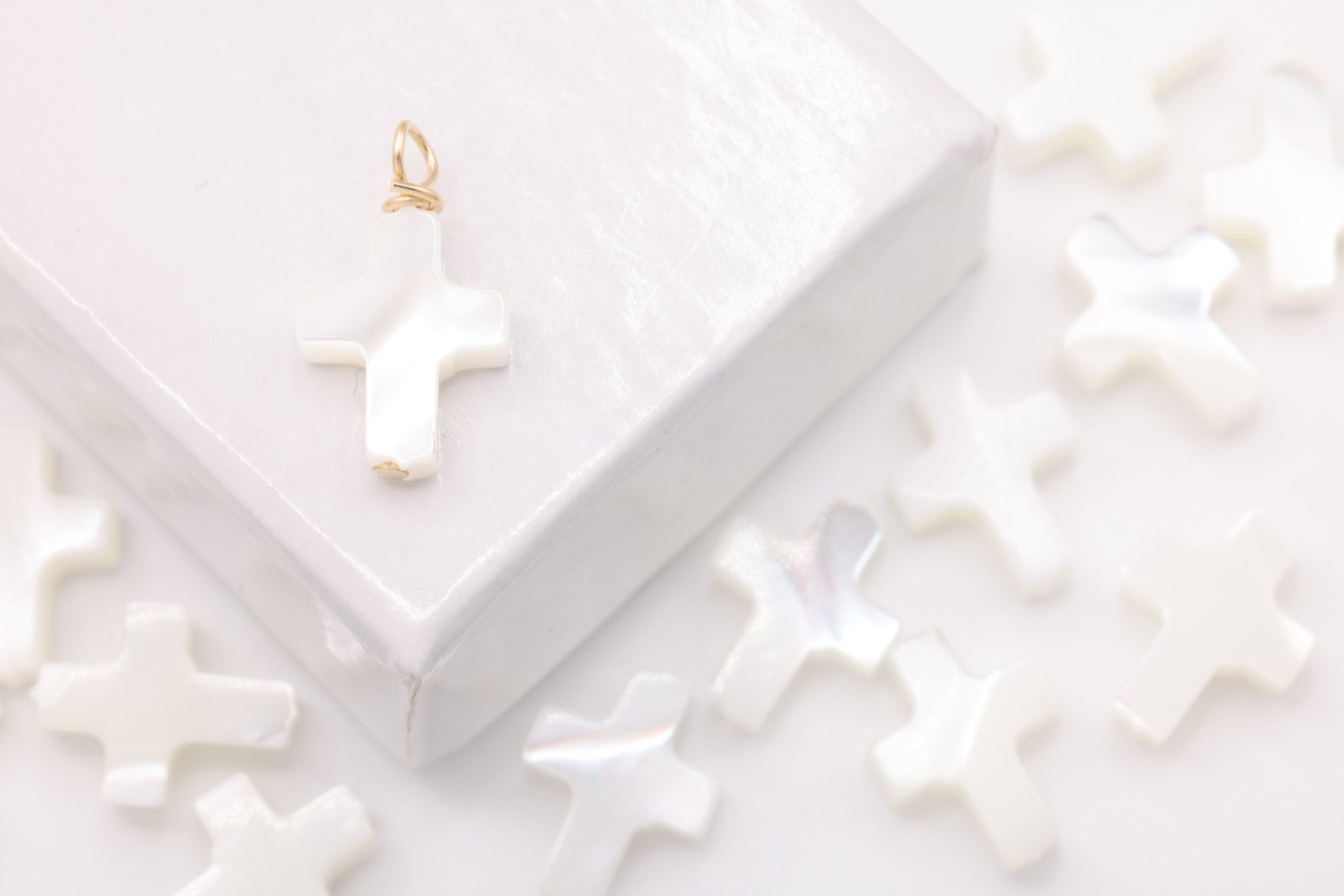Mother of Pearl Cross Charm, Wholesale, 14/20 Gold - Filled, 10mm x 7mm, Jewelry Making Charm - HarperCrown