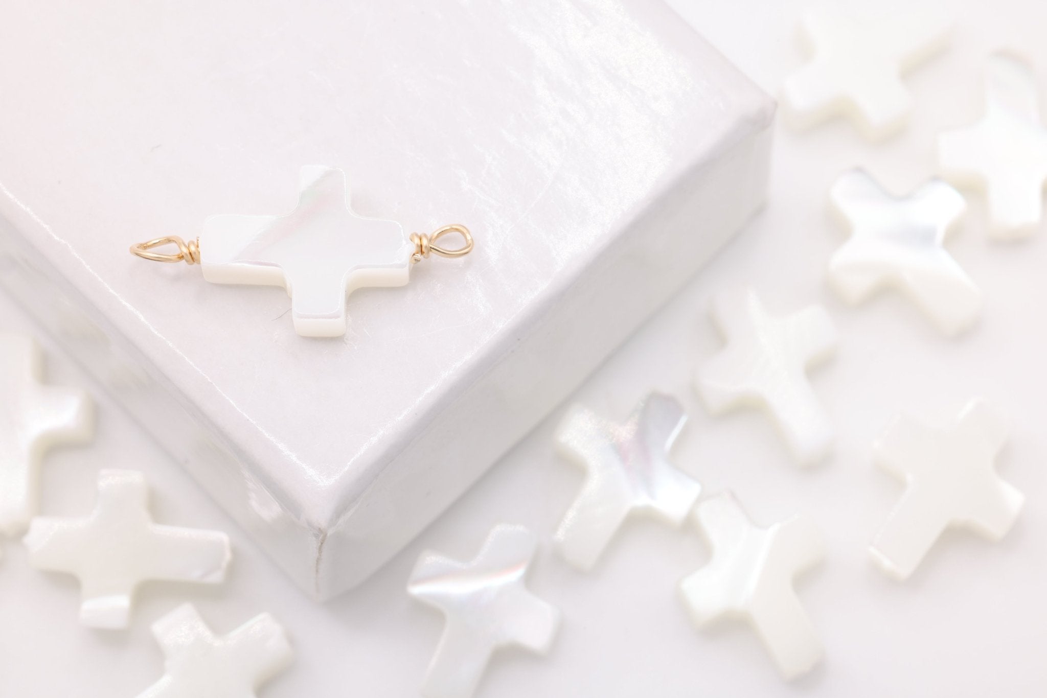 Mother of Pearl Cross Connector Charm, Wholesale, 14/20 Gold - Filled, 10mm x 7mm, Jewelry Making Charm - HarperCrown