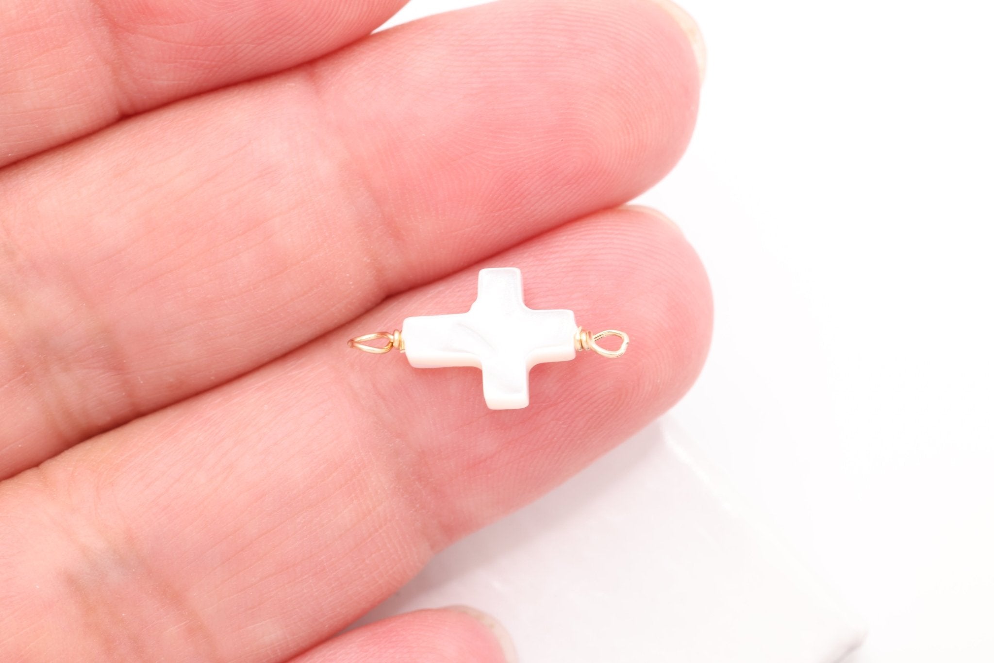 Mother of Pearl Cross Connector Charm, Wholesale, 14/20 Gold - Filled, 10mm x 7mm, Jewelry Making Charm - HarperCrown