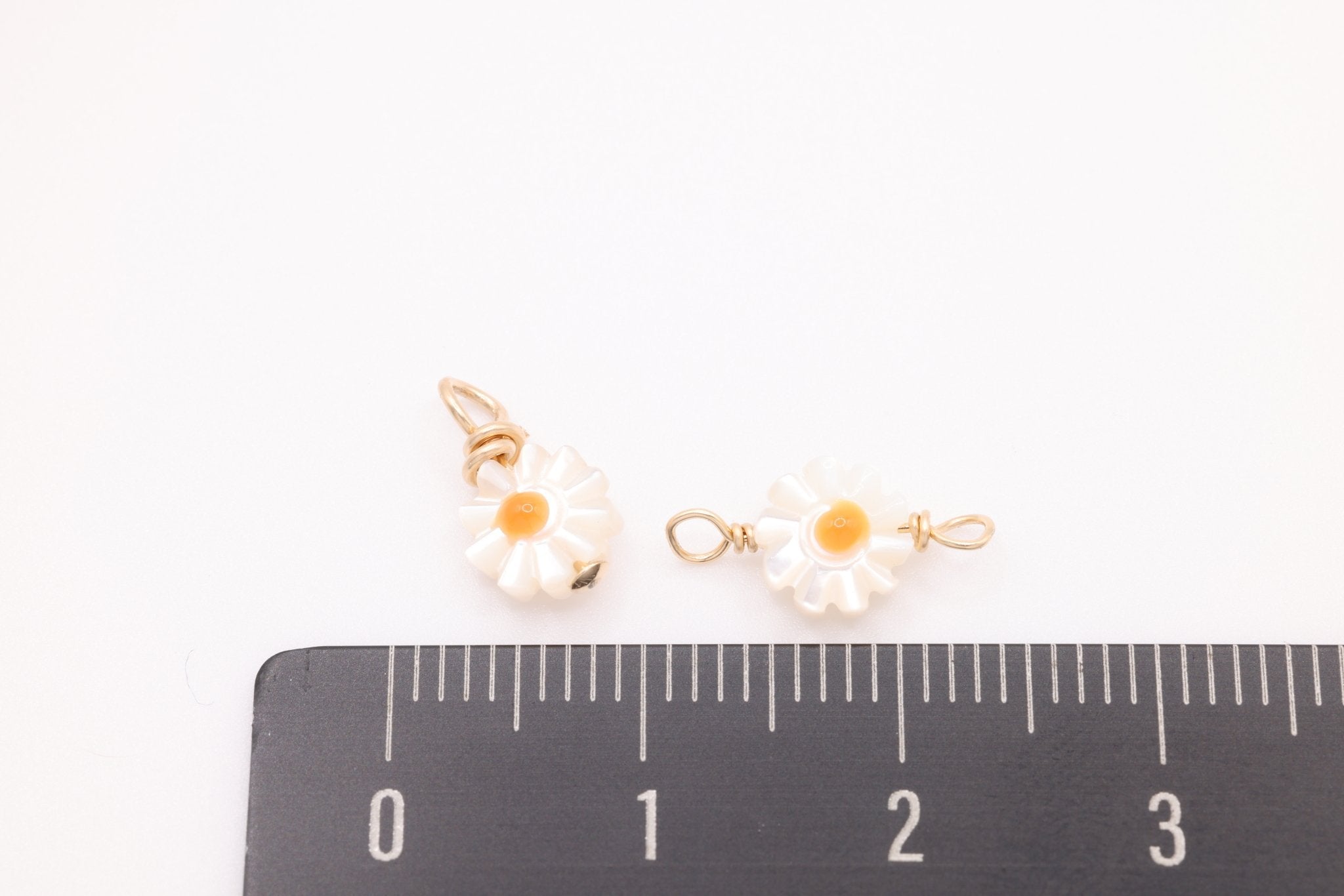 Mother of Pearl Daisy Charm, Gold - Filled, 10mm x 6mm, Wire Wrapped, Bulk DIY Wholesale Jewelry Making Charm - HarperCrown