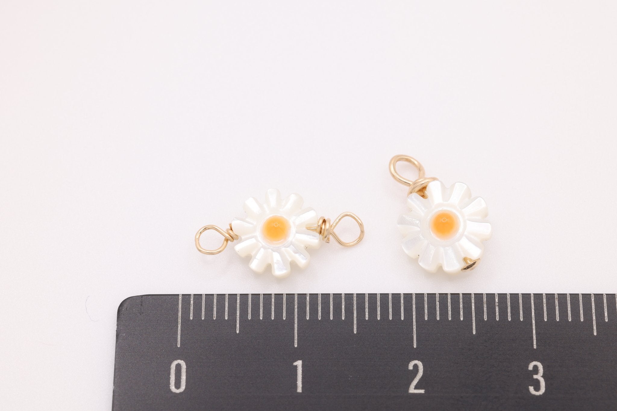Mother of Pearl Daisy Connector Charm, Gold - Filled, 14mm x 7mm, Wire Wrapped, Bulk DIY Wholesale Jewelry Making Charm - HarperCrown