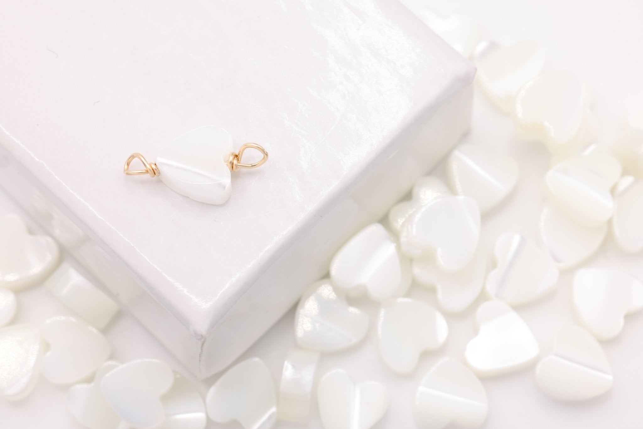 Mother of Pearl Heart Connector Charm, Wholesale, 14/20 Gold - Filled, 7mm x 5mm, Jewelry Making Charm - HarperCrown