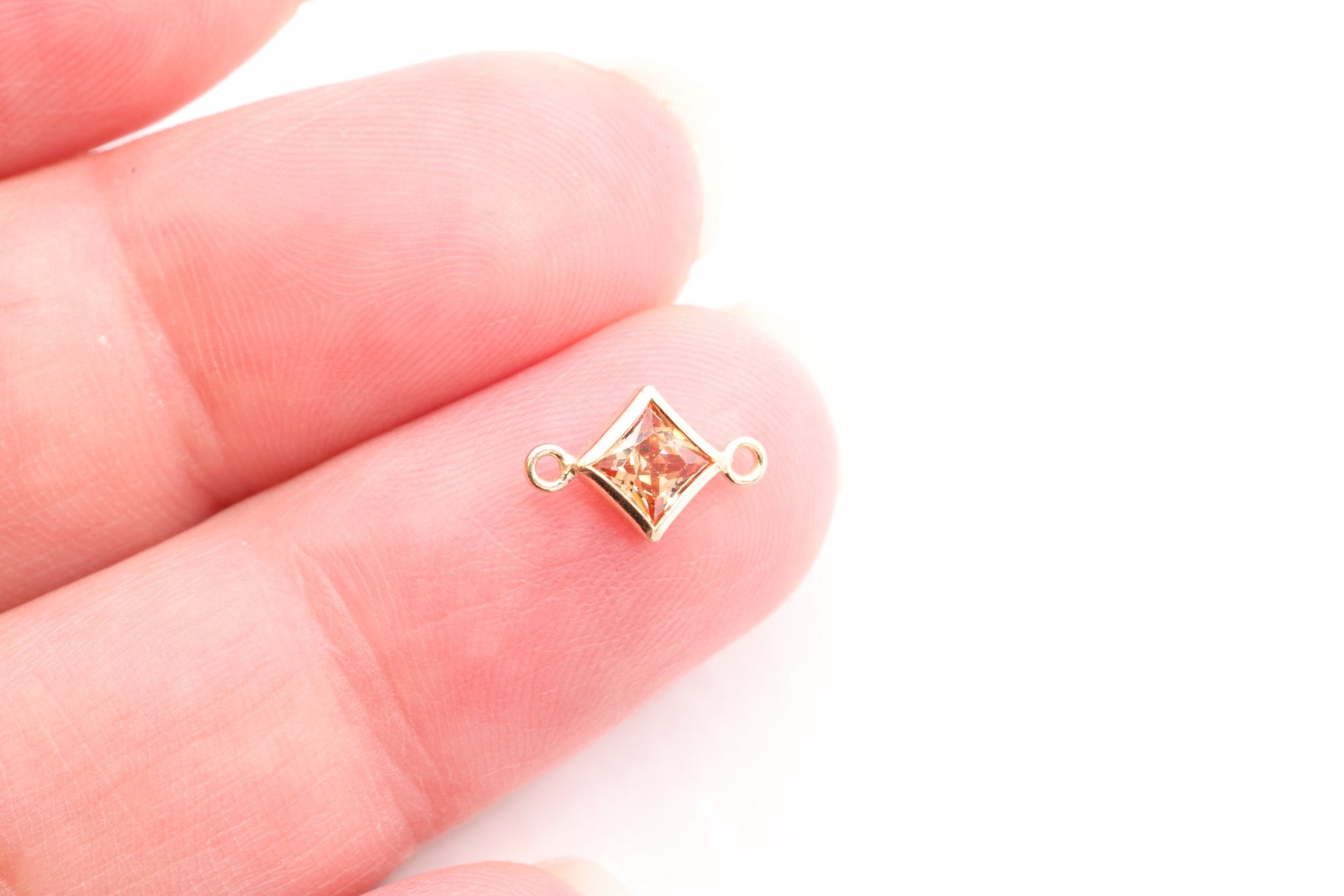 November Birthstone Citrine Topaz CZ Connector Bezel Frame, 14/20 Gold - Filled, 4mm - HarperCrown