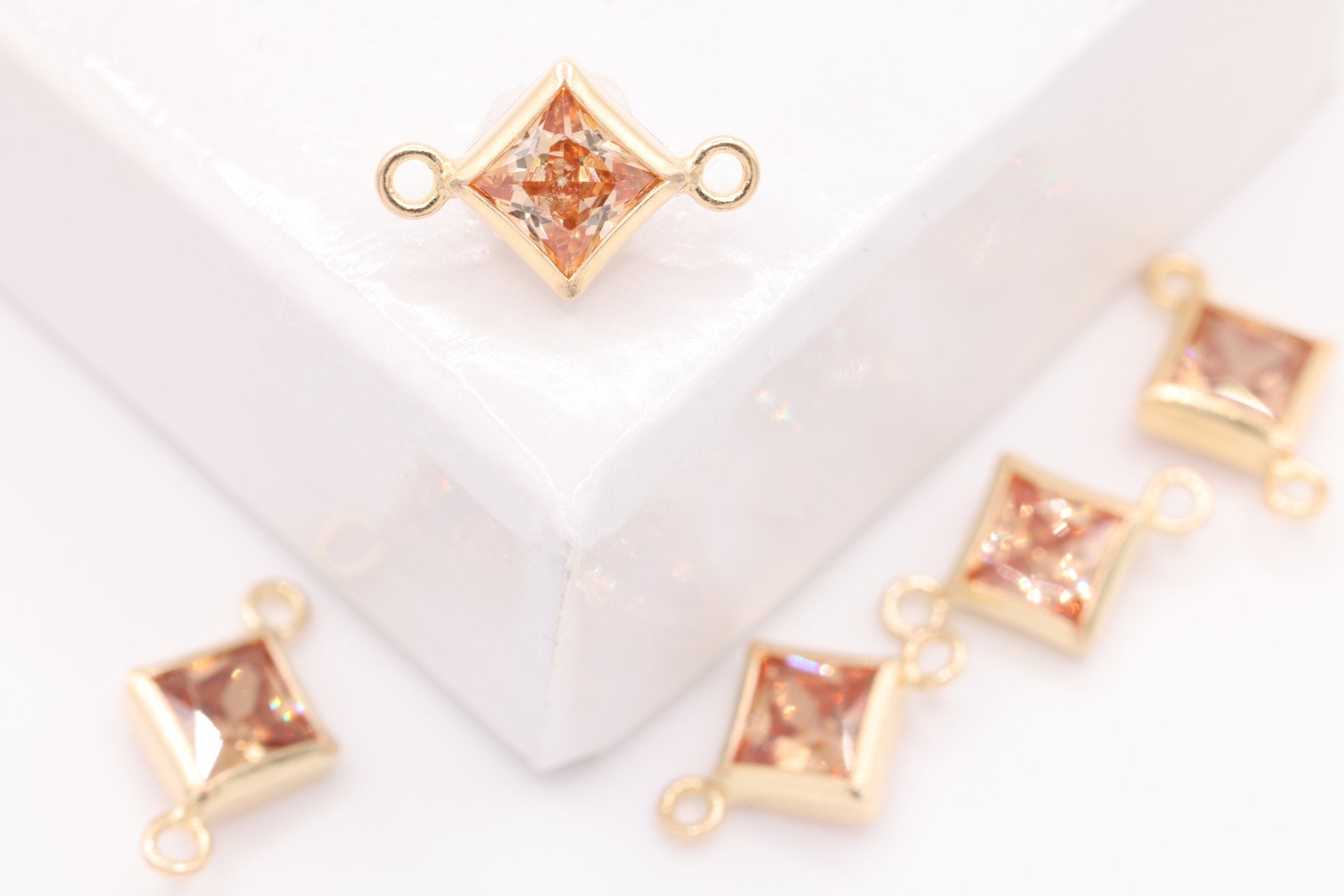 November Birthstone Citrine Topaz CZ Connector Bezel Frame, 14/20 Gold - Filled, 4mm - HarperCrown