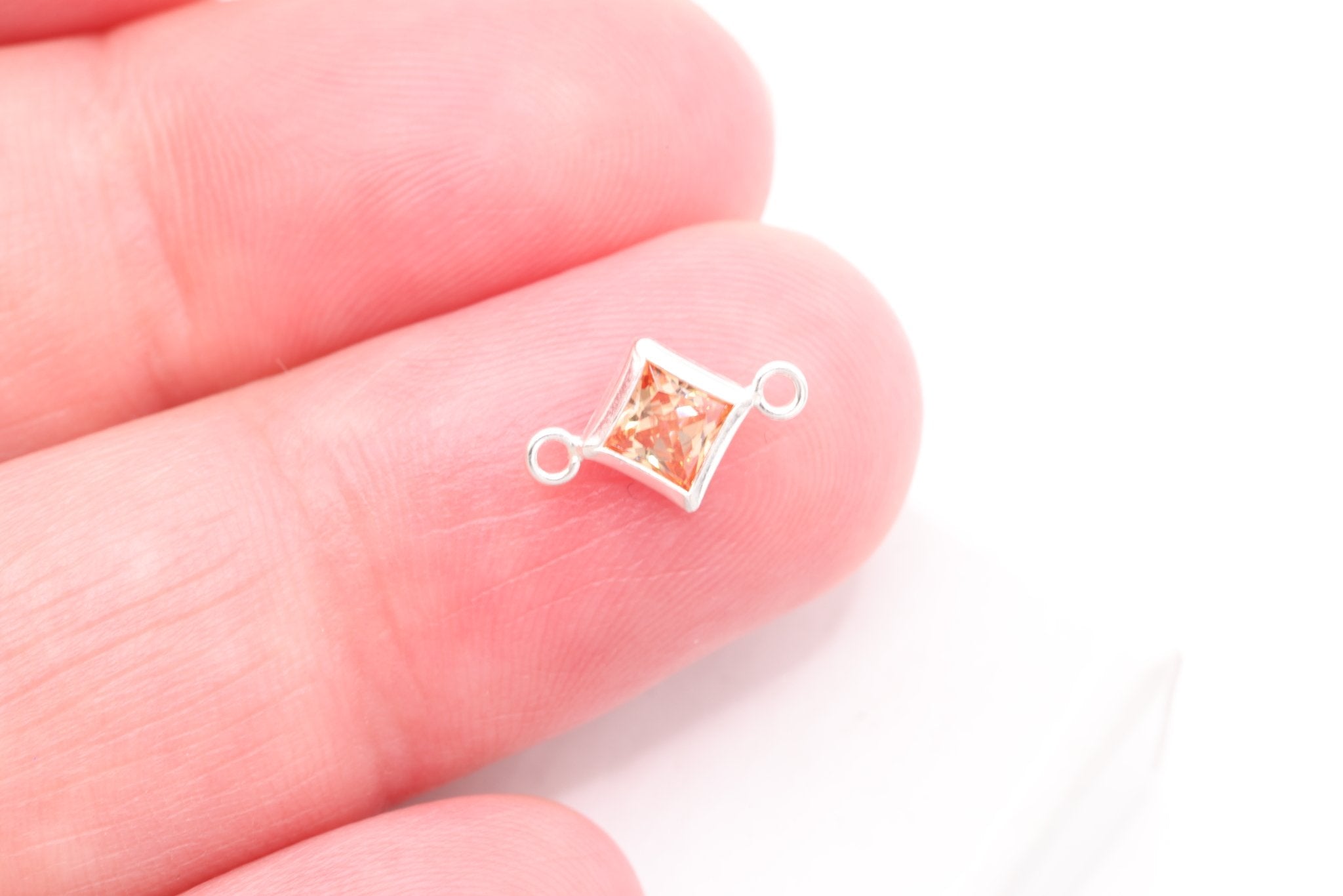 November Birthstone Citrine Topaz CZ Connector Bezel Frame, Sterling Silver, 4mm - HarperCrown