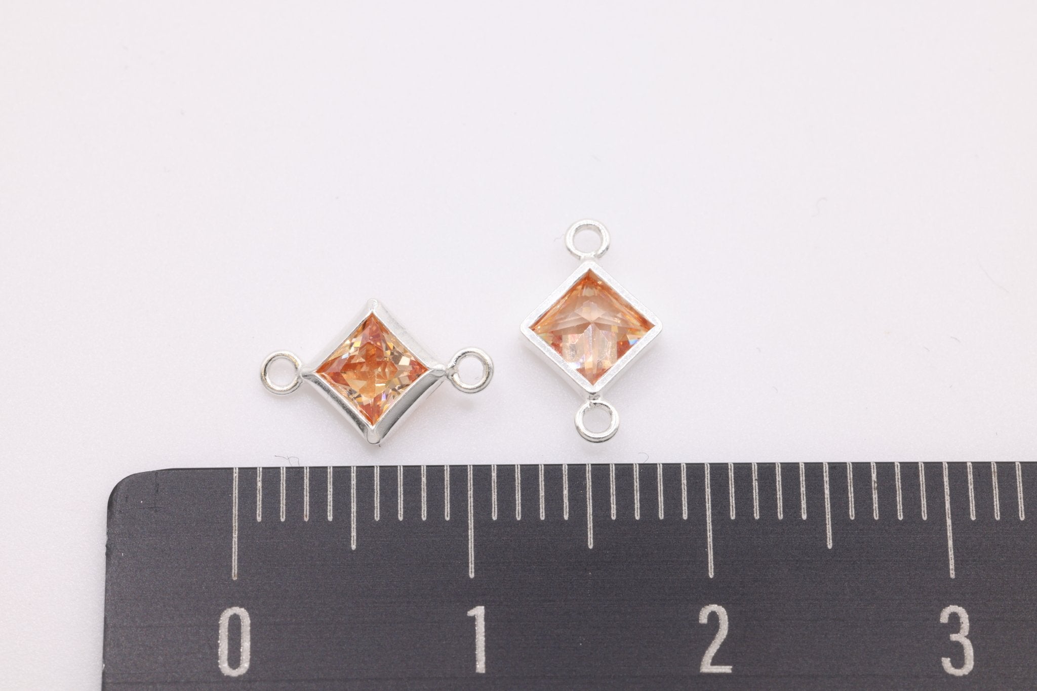 November Birthstone Citrine Topaz CZ Connector Bezel Frame, Sterling Silver, 4mm - HarperCrown