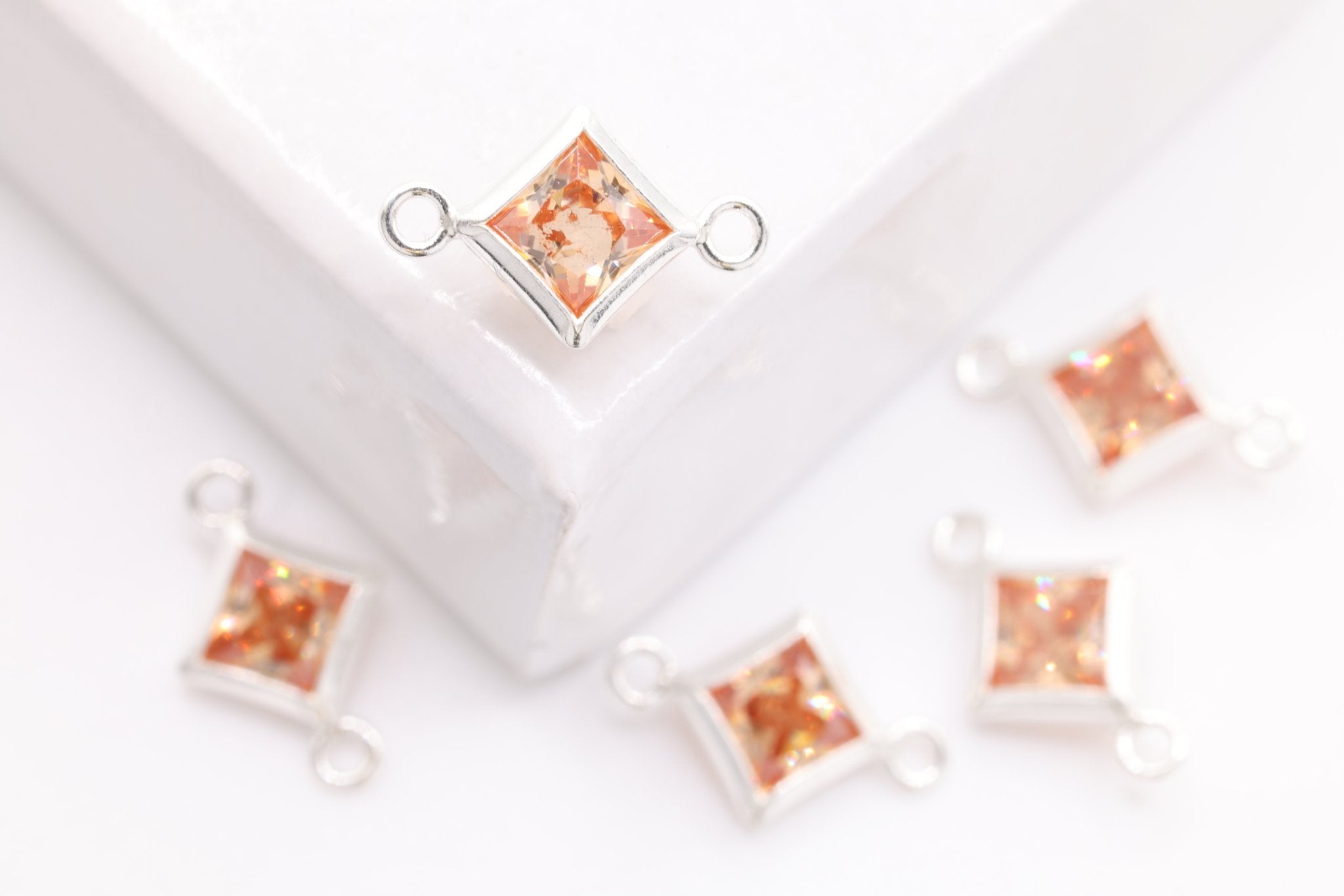 November Birthstone Citrine Topaz CZ Connector Bezel Frame, Sterling Silver, 4mm - HarperCrown