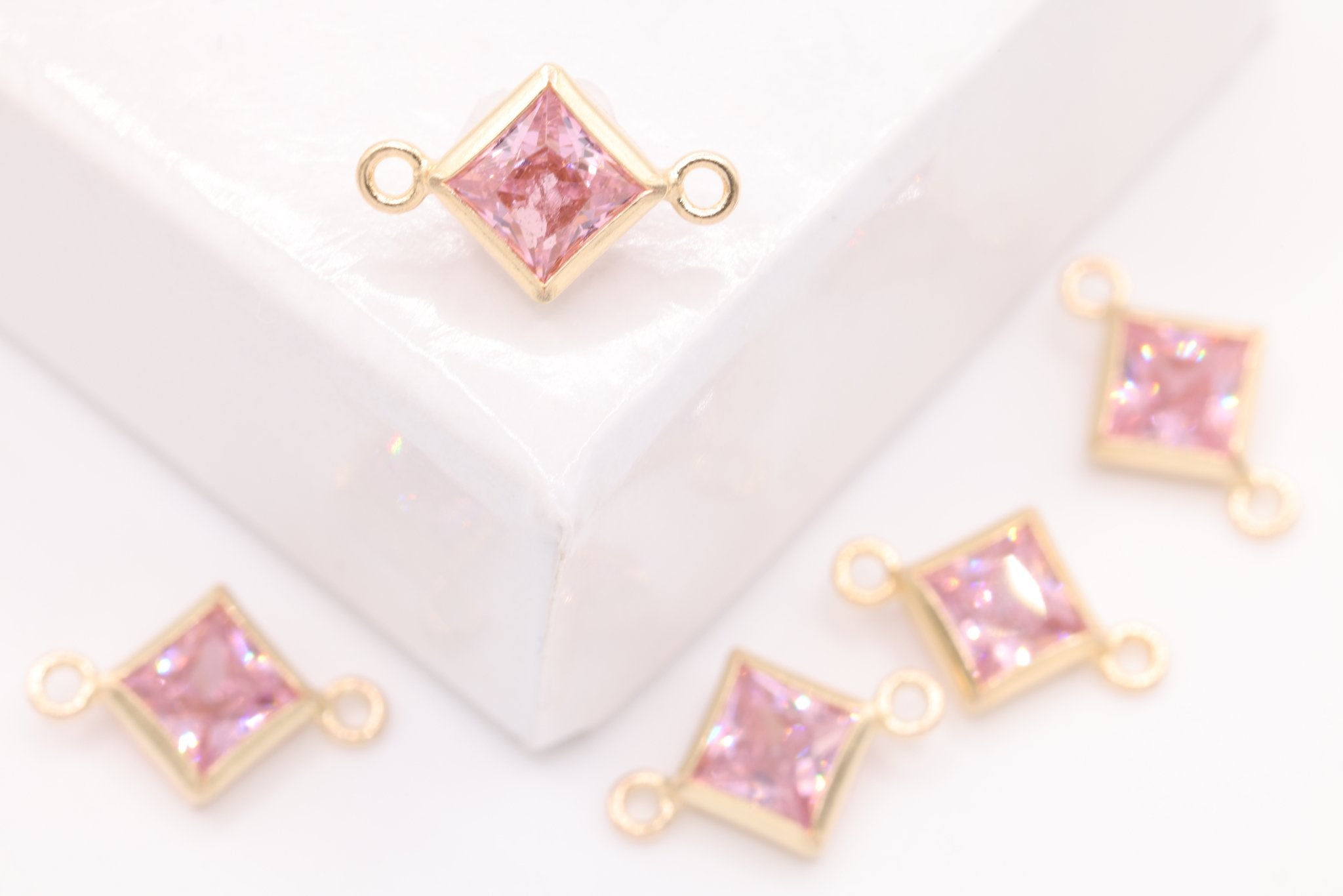 October Birthstone Pink Tourmaline CZ Connector Bezel Frame, 14/20 Gold - Filled, 4mm - HarperCrown