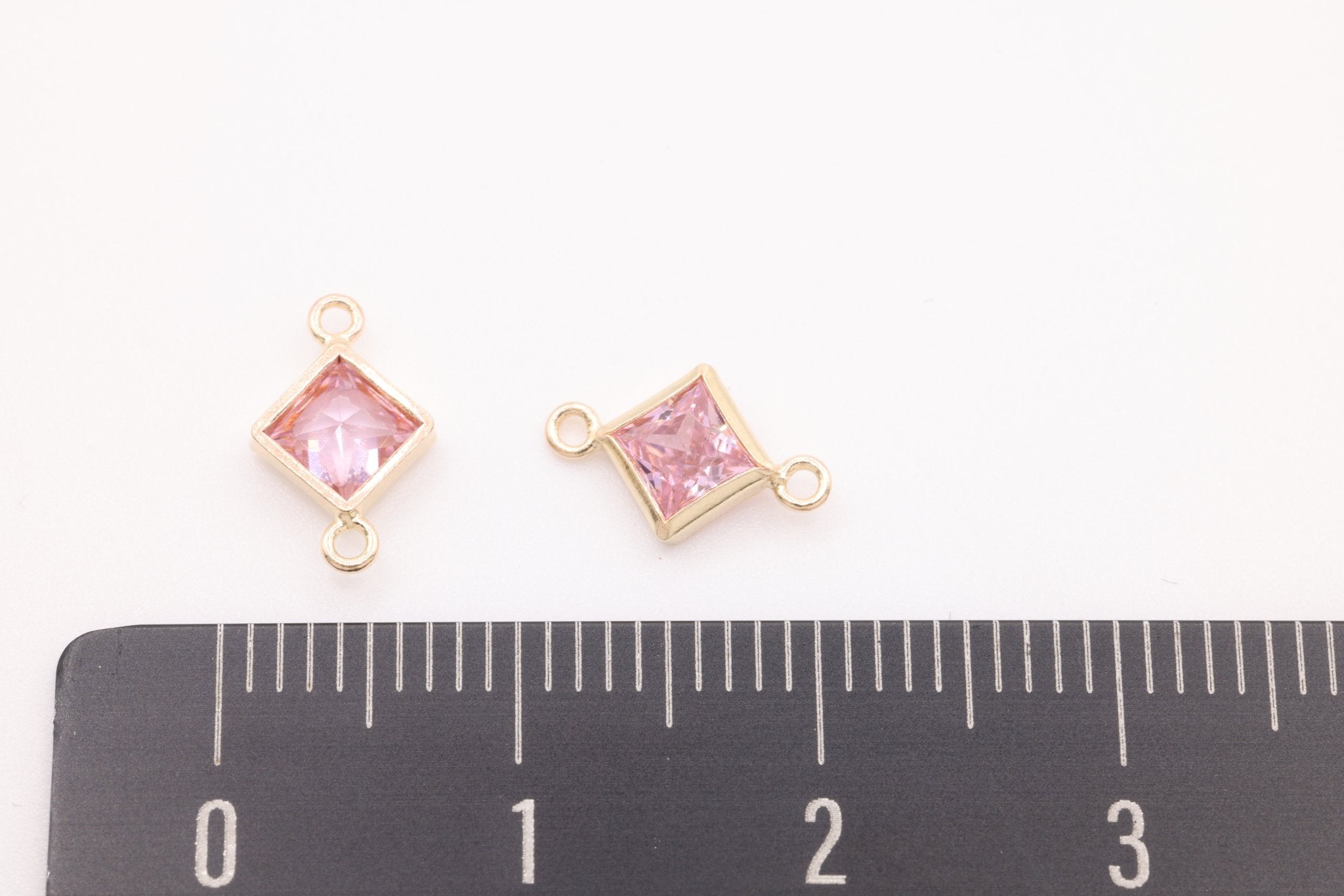 October Birthstone Pink Tourmaline CZ Connector Bezel Frame, 14/20 Gold - Filled, 4mm - HarperCrown