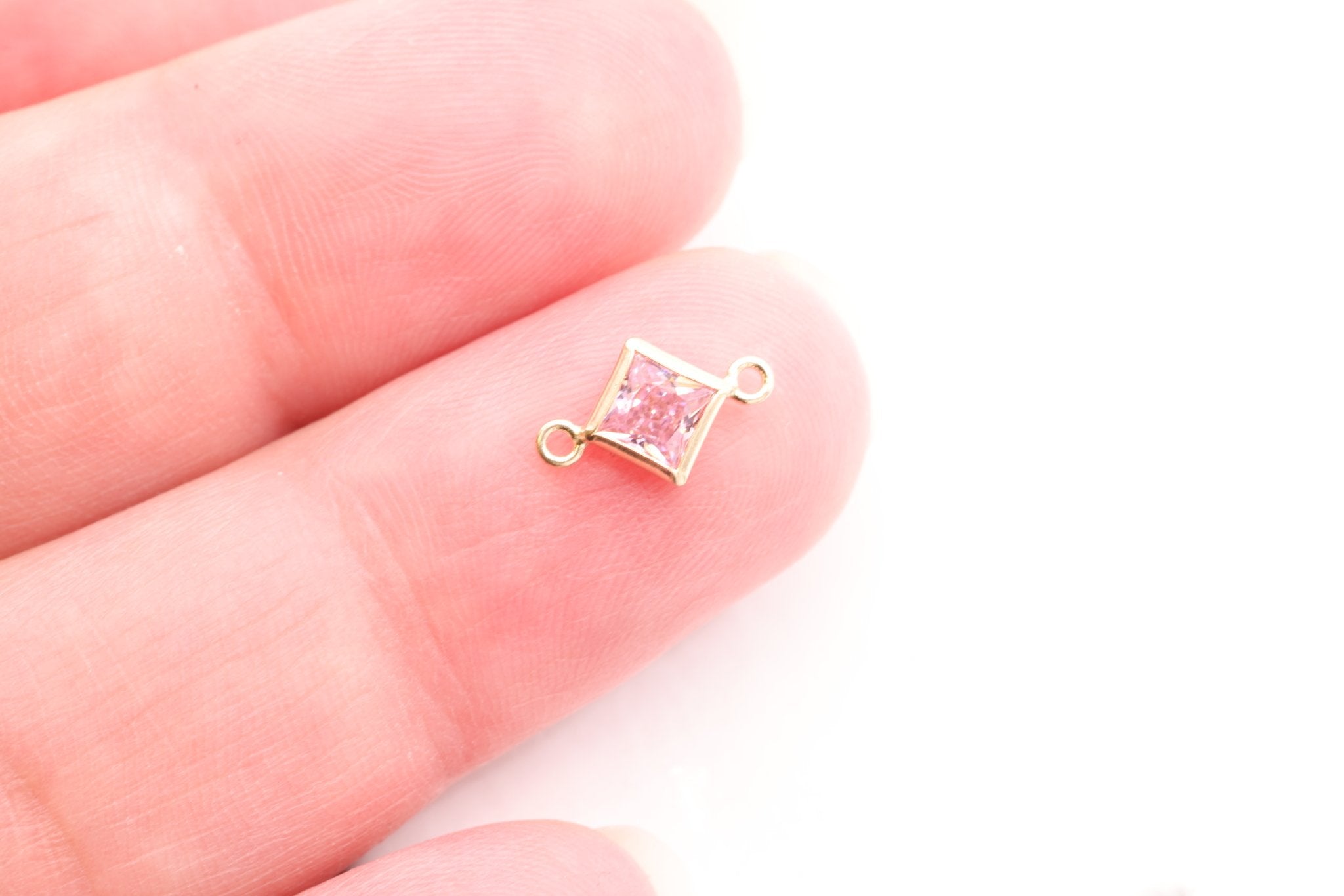 October Birthstone Pink Tourmaline CZ Connector Bezel Frame, 14/20 Gold - Filled, 4mm - HarperCrown