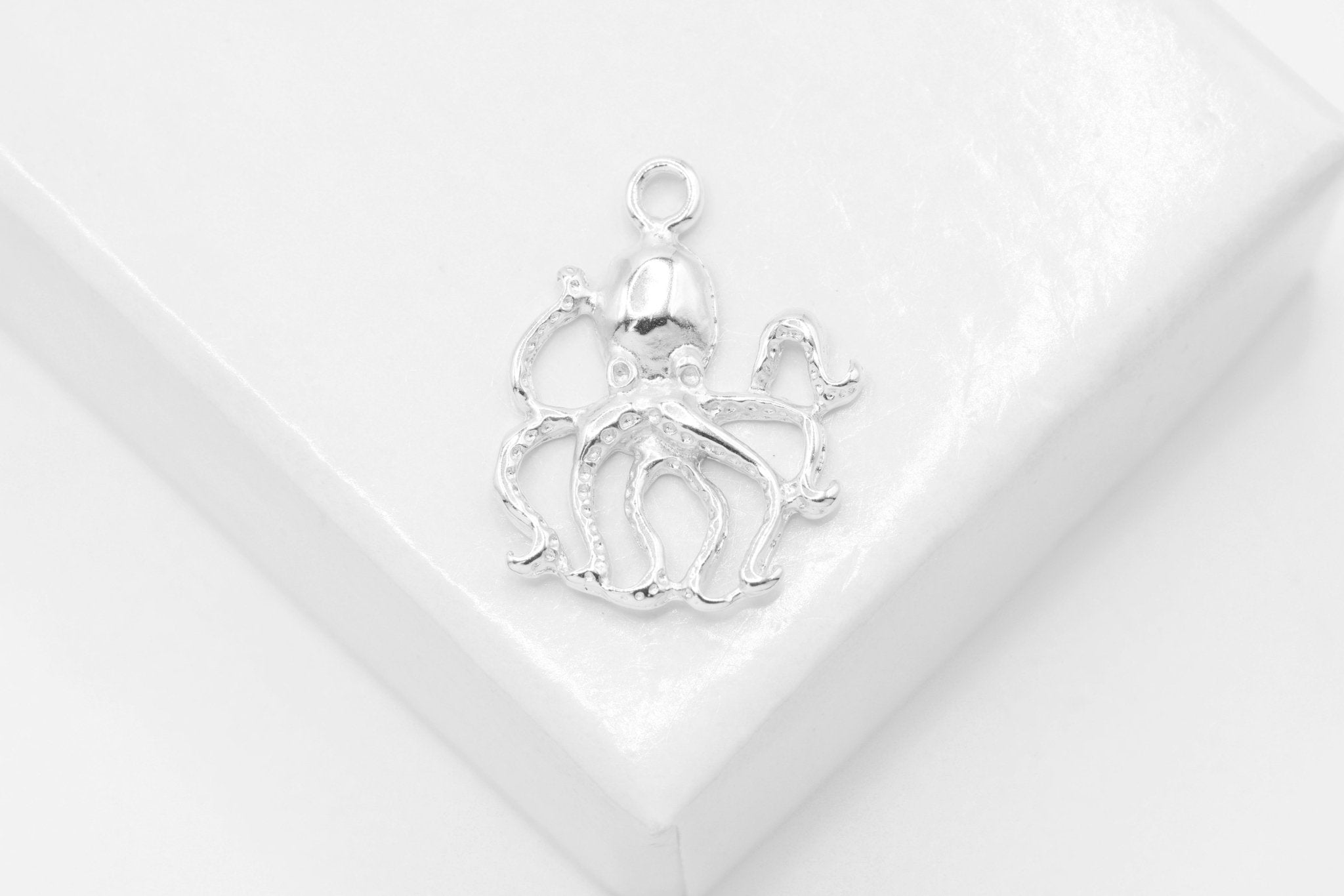 Octopus Charm, Wholesale, 925 Sterling Silver, 15mm x 12mm, Sea Life Creature - HarperCrown