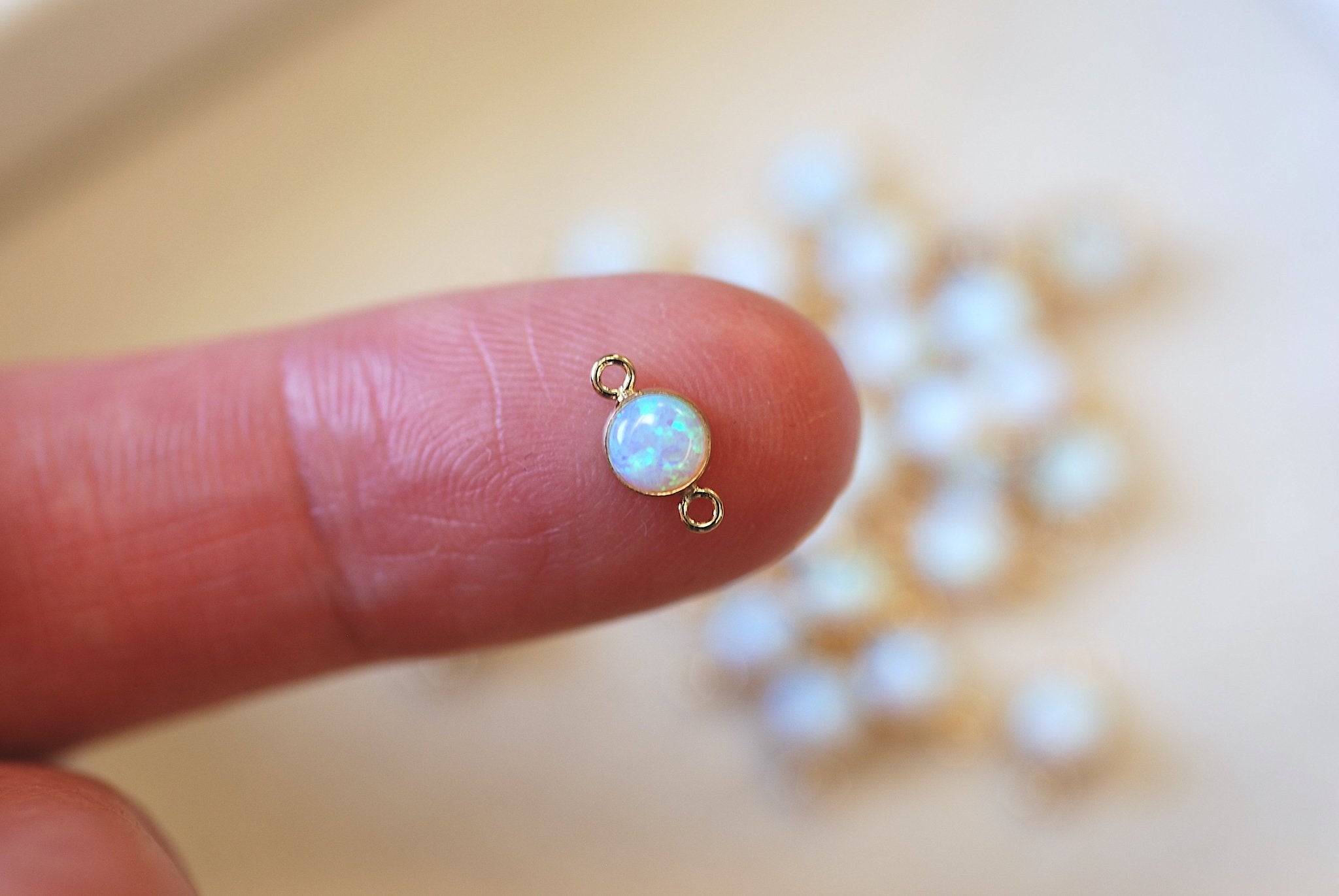 Opal April White Birthstone Connector Charm, Gold - Filled, 4mm Opal, Bulk DIY Wholesale Jewelry Making Charm - HarperCrown