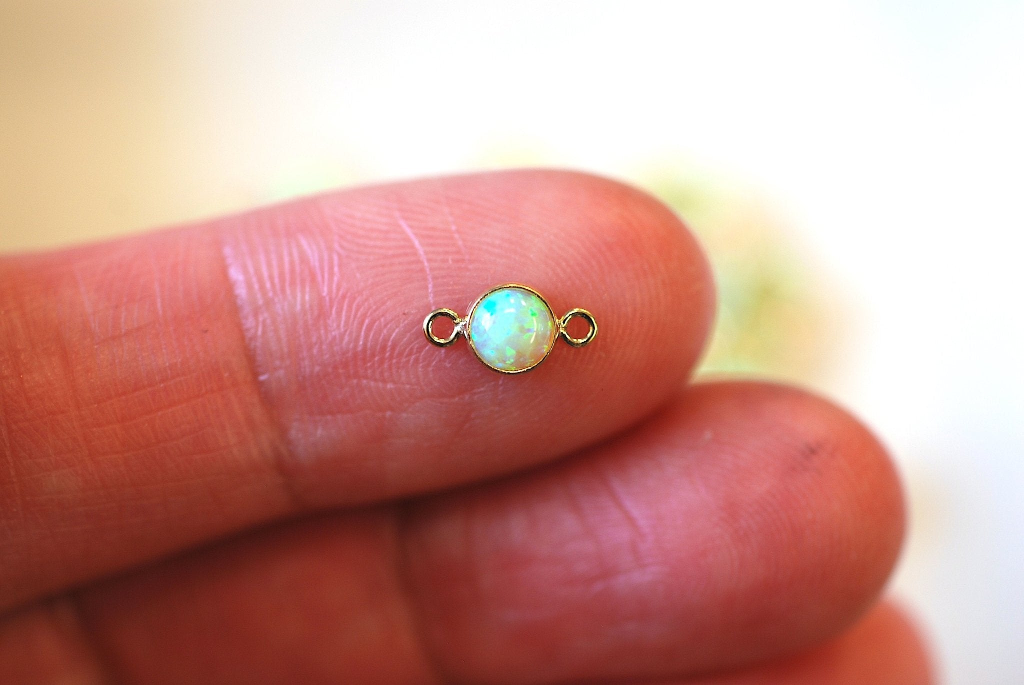 Opal August Birthstone Peridot Connector Charm, Gold - Filled, 4mm Opal, Bulk DIY Wholesale Jewelry Making Charm - HarperCrown