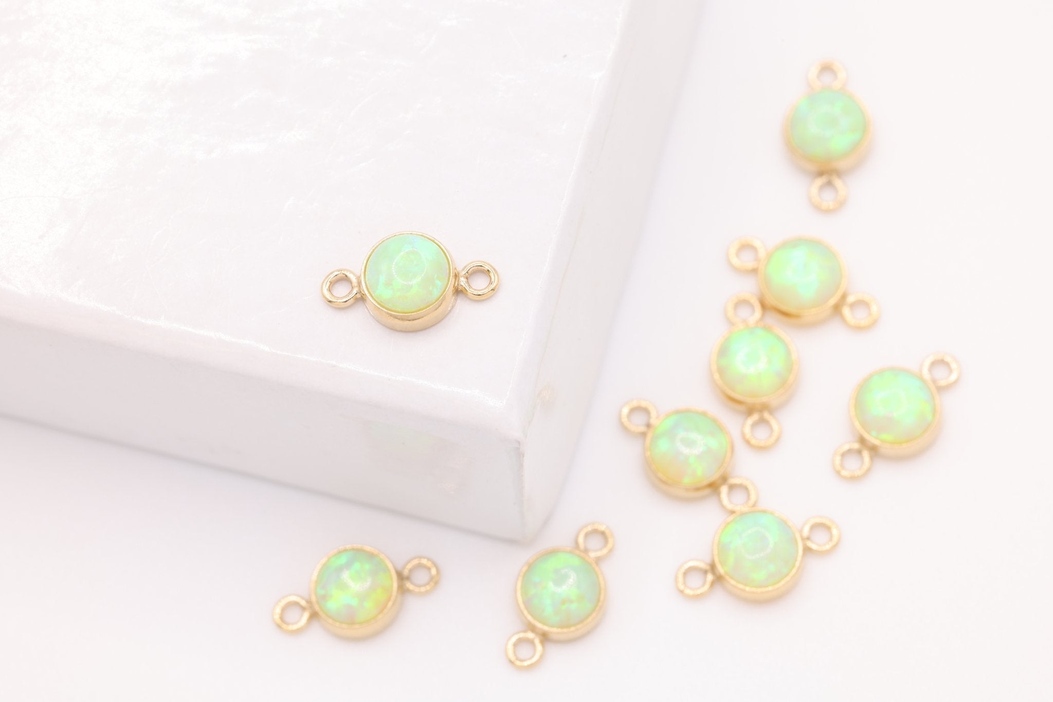 Opal August Birthstone Peridot Connector Charm, Gold - Filled, 4mm Opal, Bulk DIY Wholesale Jewelry Making Charm - HarperCrown