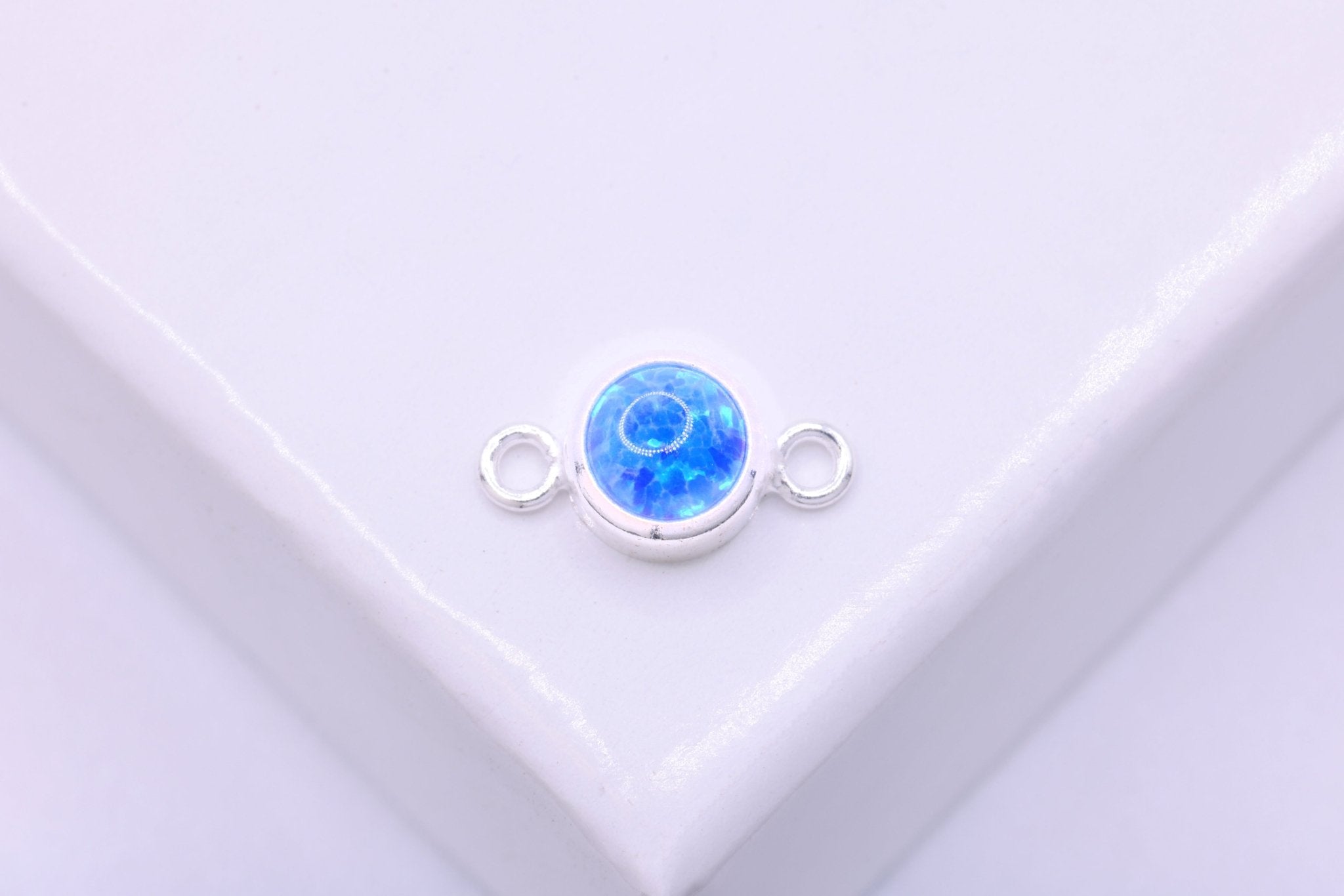 Opal December Birthstone Blue Topaz Connector Charm, 925 Sterling Silver, 4mm Opal, Bulk DIY Wholesale Jewelry Making Charm - HarperCrown