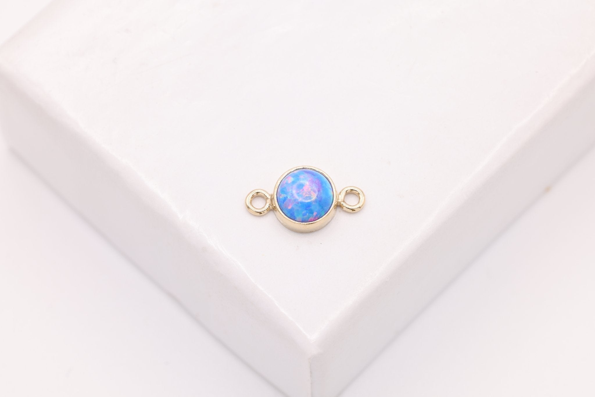 Opal December Birthstone Blue Topaz Connector Charm, Gold - Filled, 4mm Opal, Bulk DIY Wholesale Jewelry Making Charm - HarperCrown
