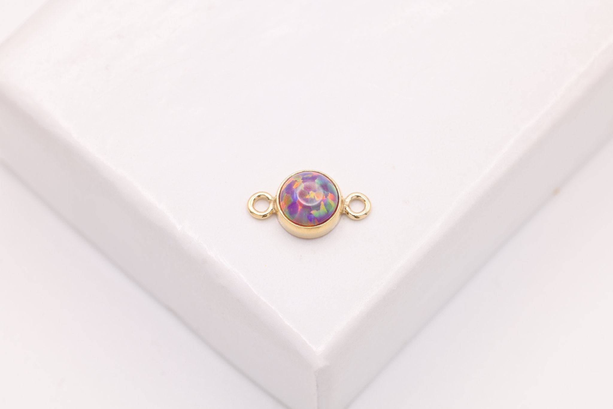 Opal February Birthstone Amethyst Connector Charm, Gold - Filled, 4mm Opal, Bulk DIY Wholesale Jewelry Making Charm - HarperCrown