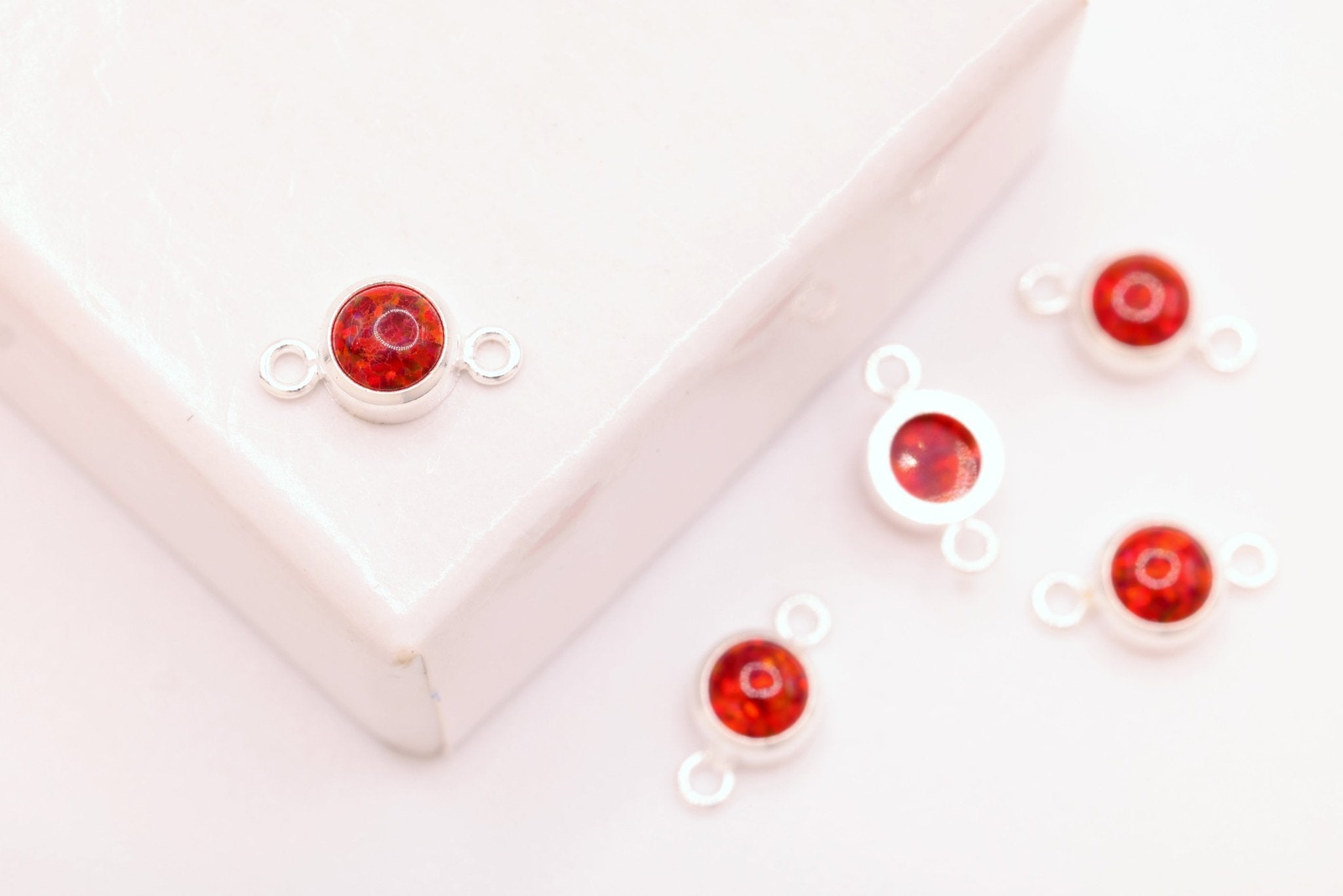 Opal January Birthstone Garnet Connector Charm, 925 Sterling Silver, 4mm Opal, Bulk DIY Wholesale Jewelry Making Charm - HarperCrown