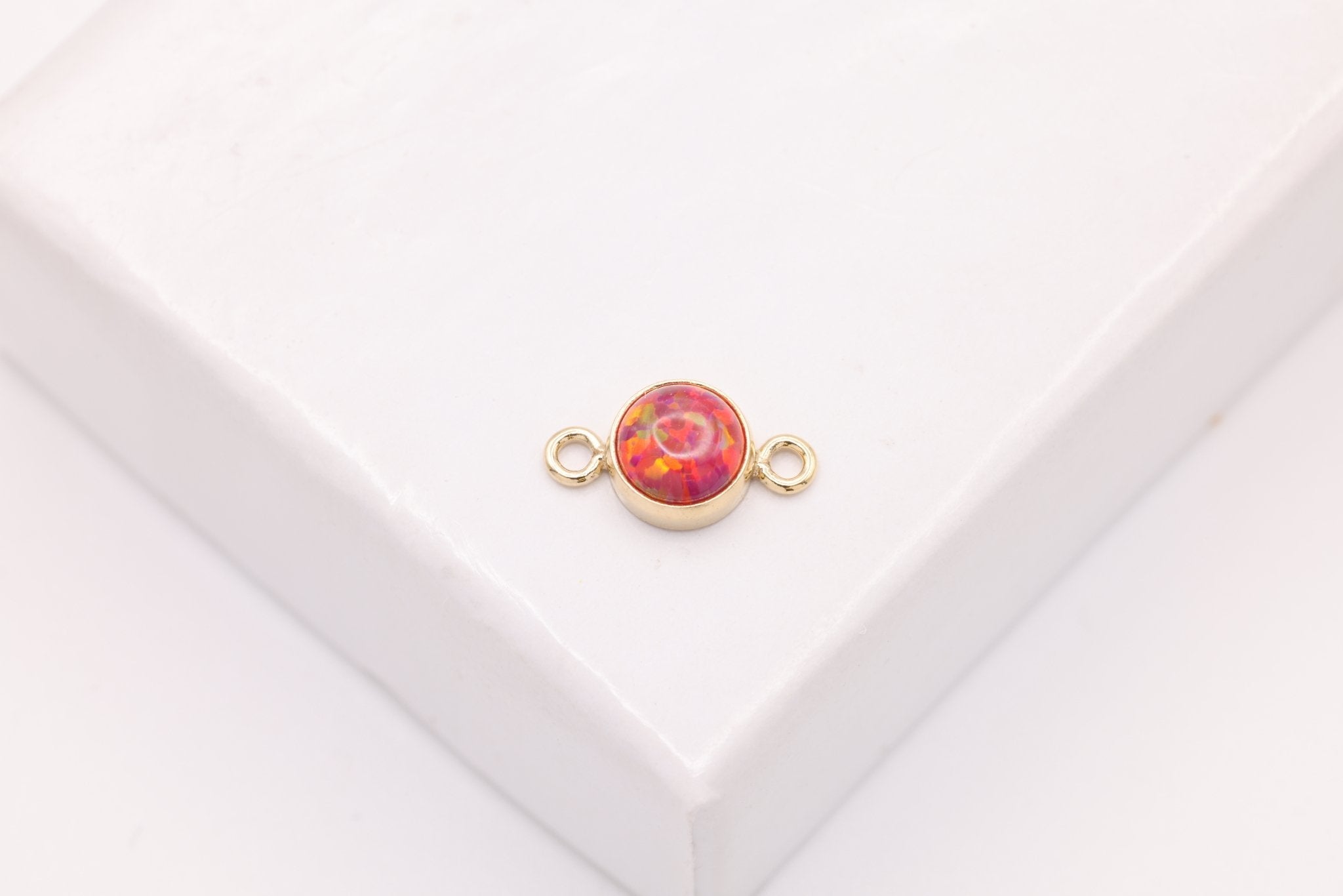 Opal January Birthstone Garnet Connector Charm, Gold - Filled, 4mm Opal, Bulk DIY Wholesale Jewelry Making Charm - HarperCrown