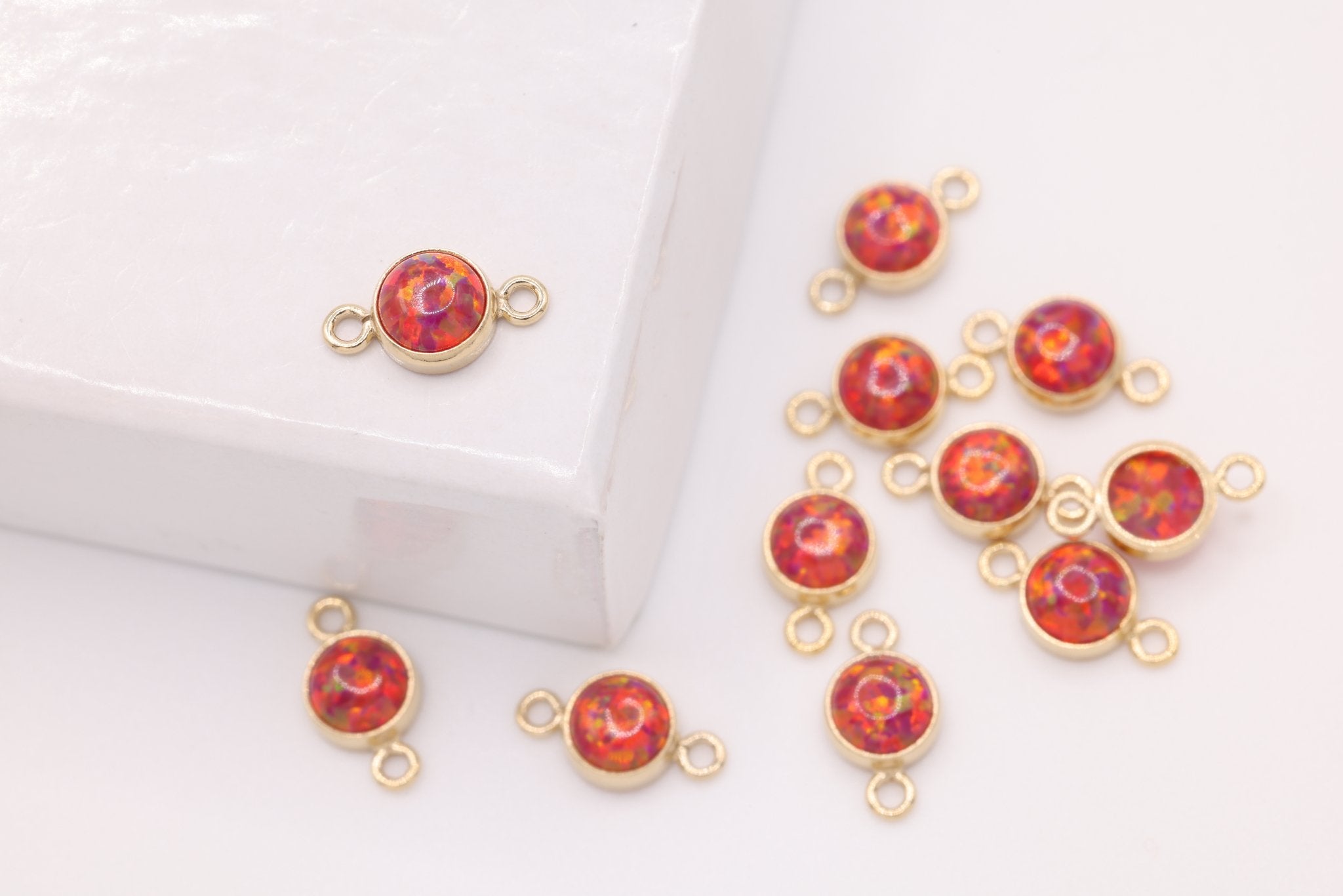 Opal January Birthstone Garnet Connector Charm, Gold - Filled, 4mm Opal, Bulk DIY Wholesale Jewelry Making Charm - HarperCrown