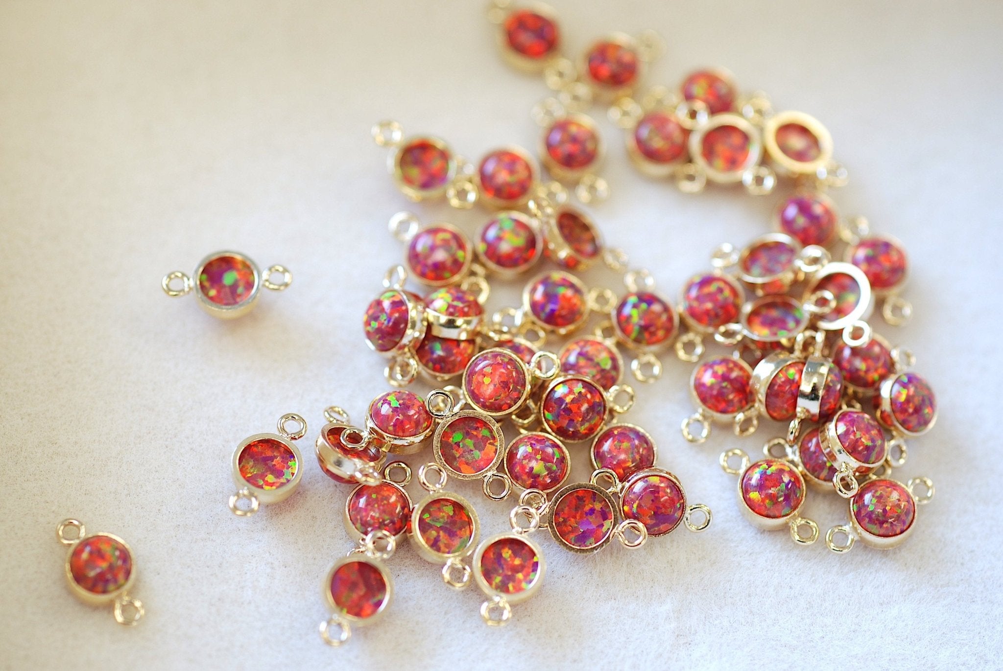 Opal January Birthstone Garnet Connector Charm, Gold - Filled, 4mm Opal, Bulk DIY Wholesale Jewelry Making Charm - HarperCrown