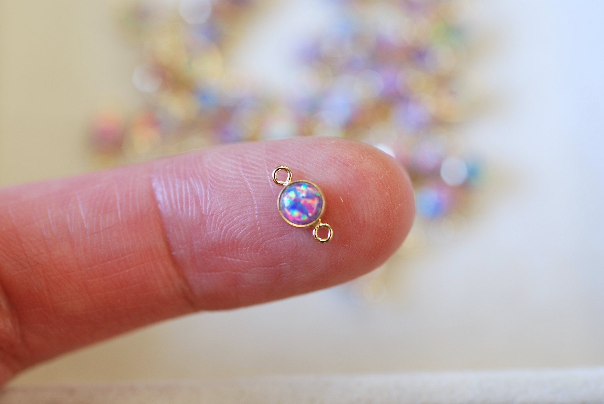 Opal June Birthstone Alexandrite Connector Charm, Gold - Filled, 4mm Opal, Bulk DIY Wholesale Jewelry Making Charm - HarperCrown