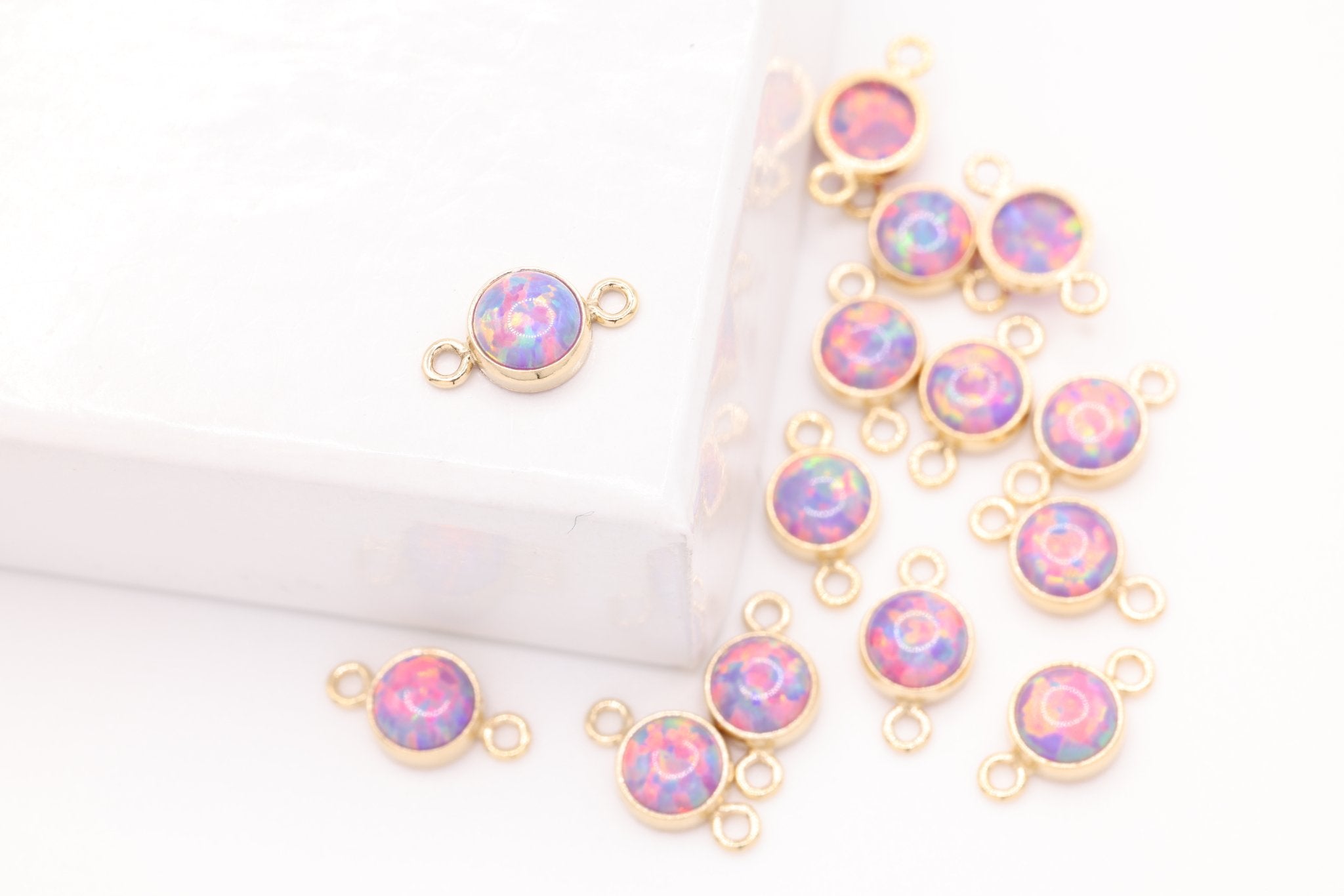 Opal June Birthstone Alexandrite Connector Charm, Gold - Filled, 4mm Opal, Bulk DIY Wholesale Jewelry Making Charm - HarperCrown
