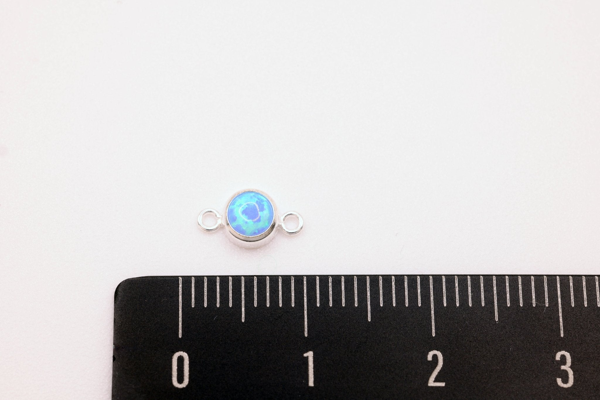 Opal March Birthstone Aquamarine Connector Charm, 925 Sterling Silver, 4mm Opal, Bulk DIY Wholesale Jewelry Making Charm - HarperCrown