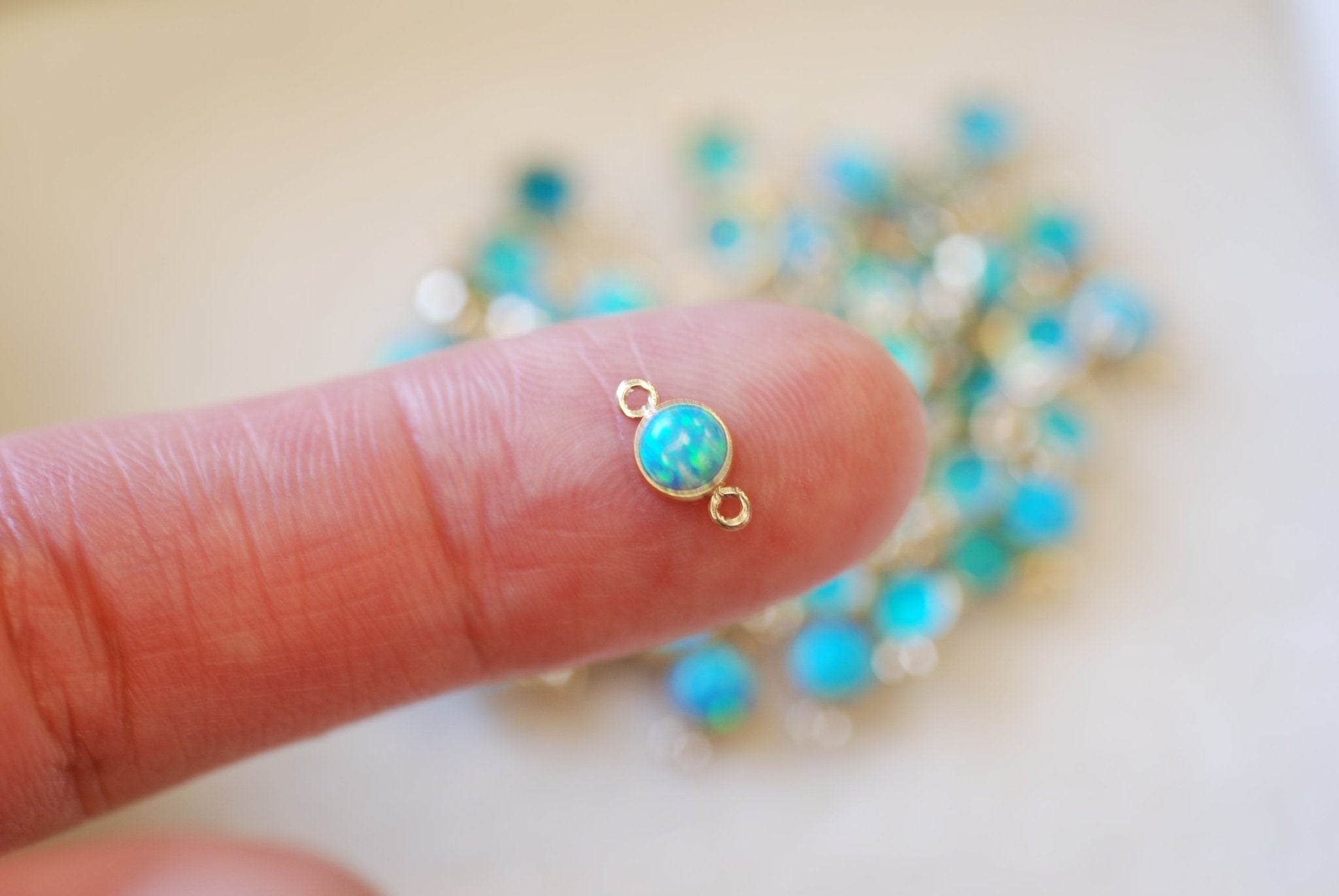 Opal March Birthstone Emerald Connector Charm, Gold - Filled, 4mm Opal, Bulk DIY Wholesale Jewelry Making Charm - HarperCrown
