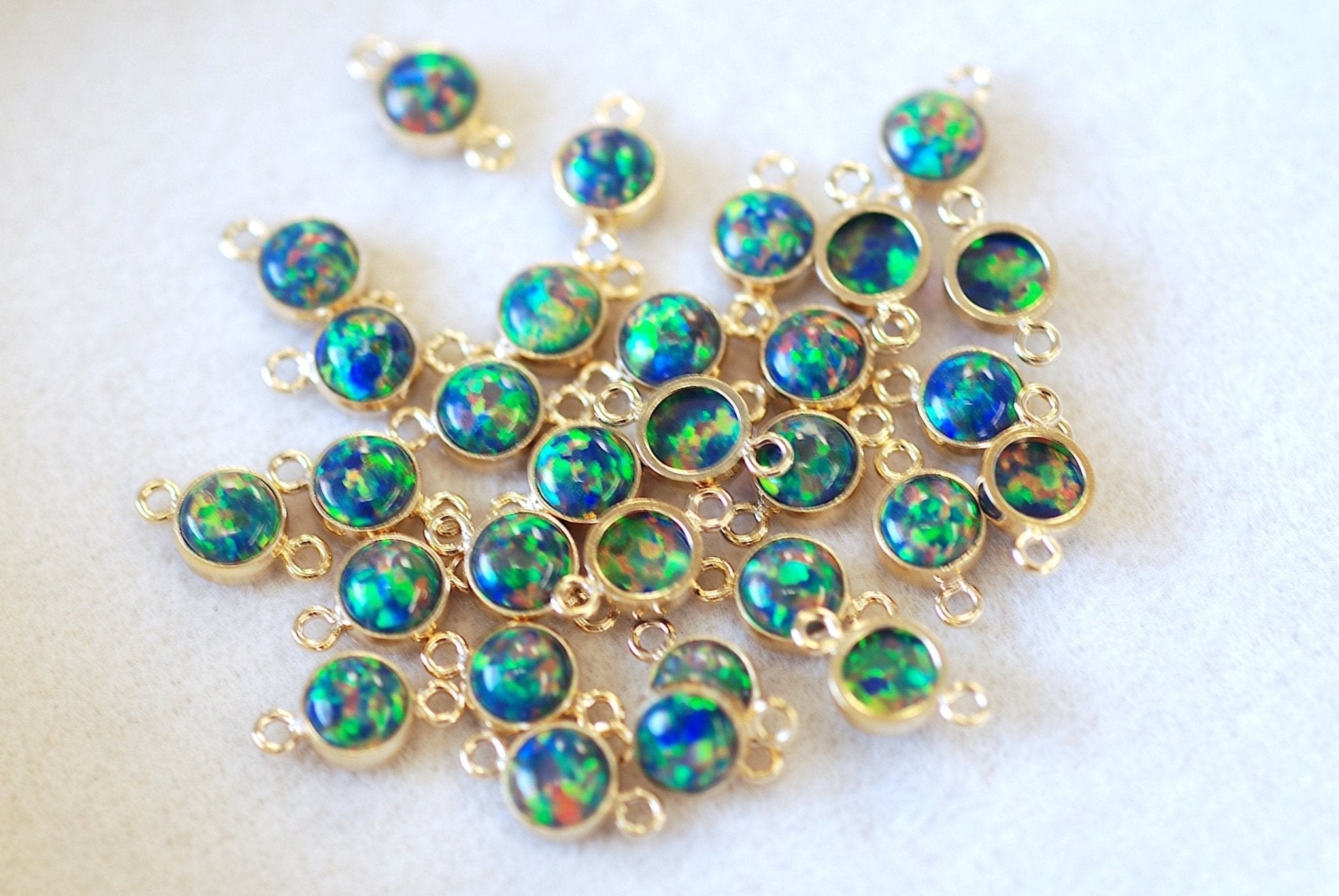 Opal May Birthstone Emerald Connector Charm, Gold - Filled, 4mm Opal, Bulk DIY Wholesale Jewelry Making Charm - HarperCrown