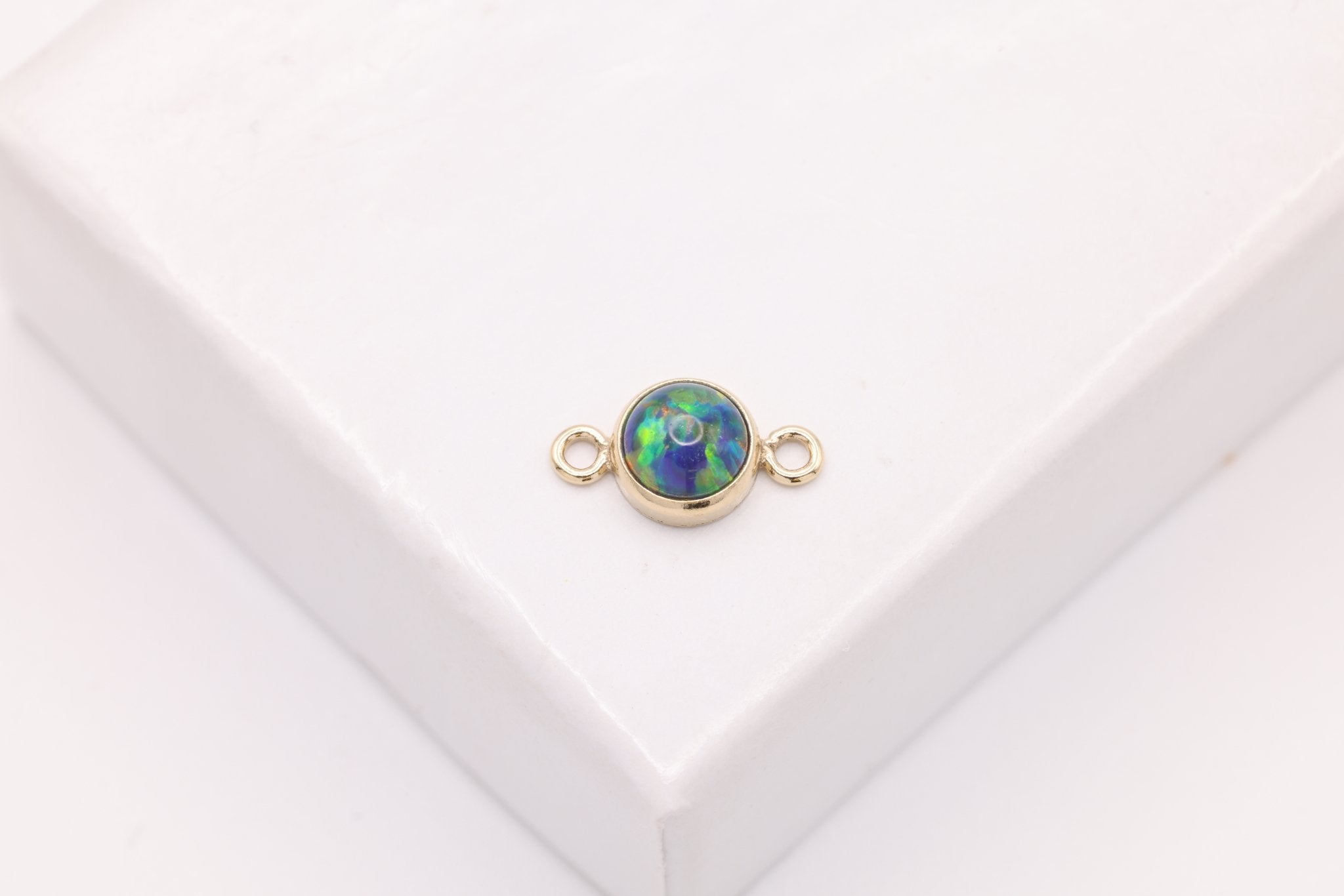 Opal May Birthstone Emerald Connector Charm, Gold - Filled, 4mm Opal, Bulk DIY Wholesale Jewelry Making Charm - HarperCrown