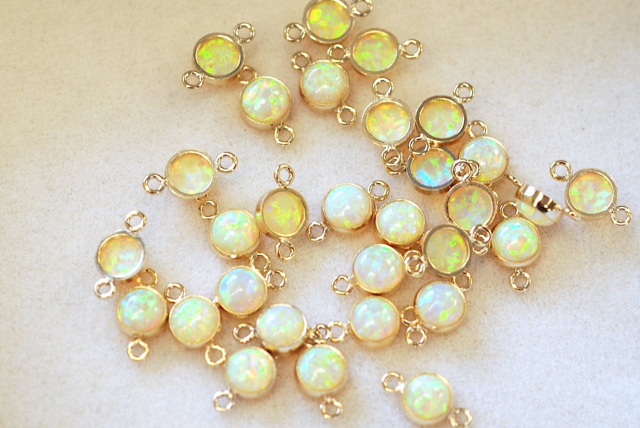 Opal November Birthstone Topaz Citrine Connector Charm, Gold - Filled, 4mm Opal, Bulk DIY Wholesale Jewelry Making Charm - HarperCrown