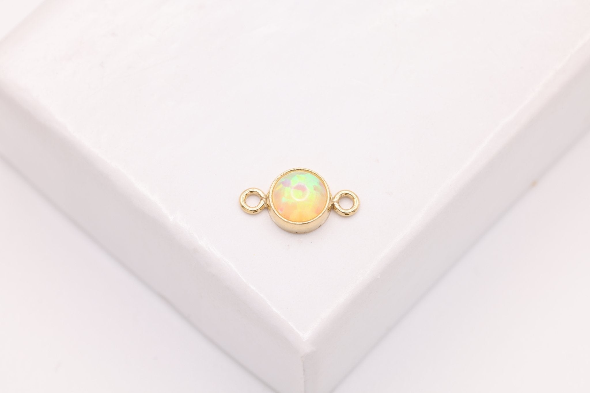 Opal November Birthstone Topaz Citrine Connector Charm, Gold - Filled, 4mm Opal, Bulk DIY Wholesale Jewelry Making Charm - HarperCrown