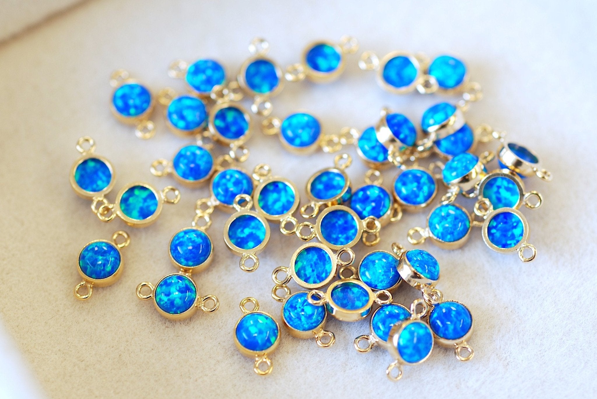 Opal September Birthstone Sapphire Connector Charm, Gold - Filled, 4mm Opal, Bulk DIY Wholesale Jewelry Making Charm - HarperCrown