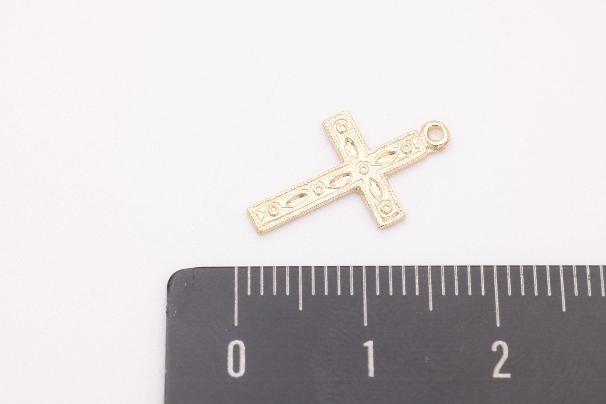 Ornate Cross Charm, Gold - Filled, 17mm x 10mm, Bulk DIY Wholesale Jewelry Making Charm - HarperCrown