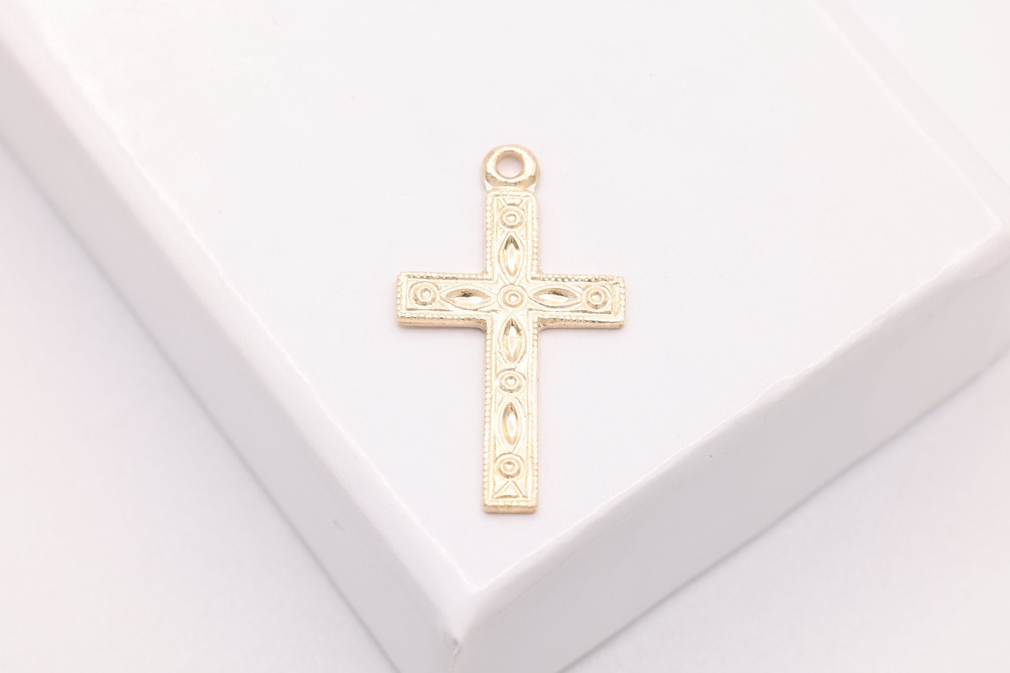 Ornate Cross Charm, Gold - Filled, 17mm x 10mm, Bulk DIY Wholesale Jewelry Making Charm - HarperCrown