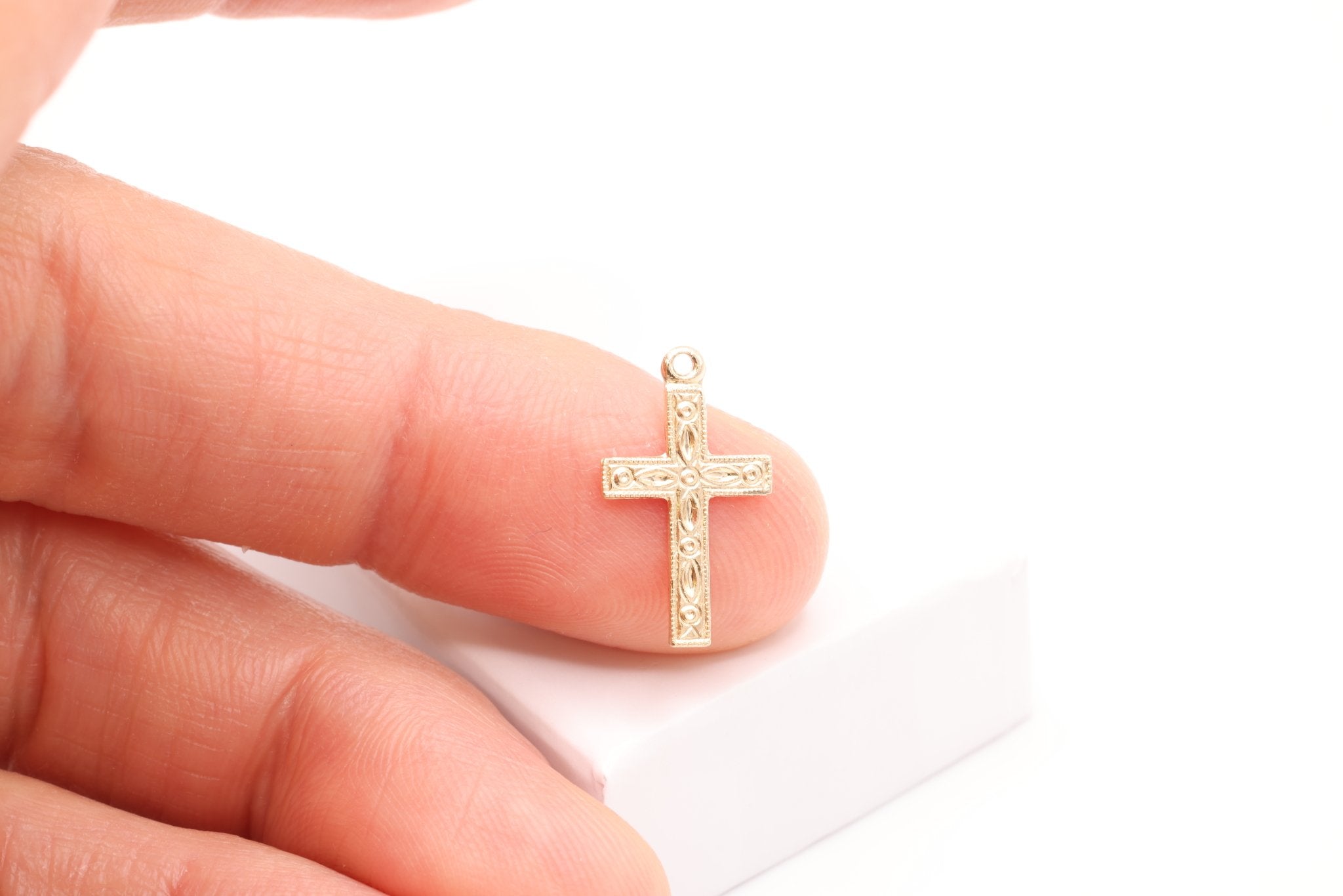 Ornate Cross Charm, Gold - Filled, 17mm x 10mm, Bulk DIY Wholesale Jewelry Making Charm - HarperCrown