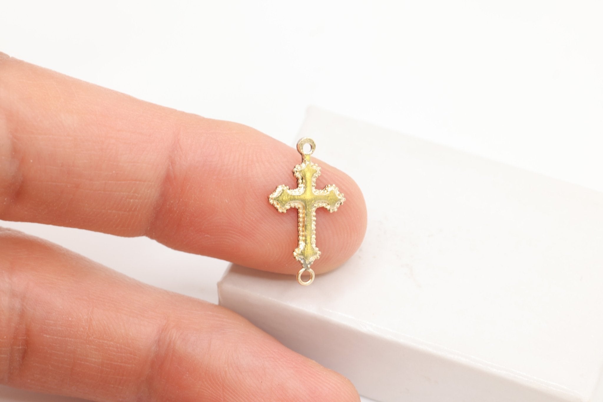 Ornate Cross Connector Charm, Wholesale, 14/20 Gold - Filled, 13mm x 10mm, Rosary Christian Catholic Jesus Cross Faith Blank - HarperCrown