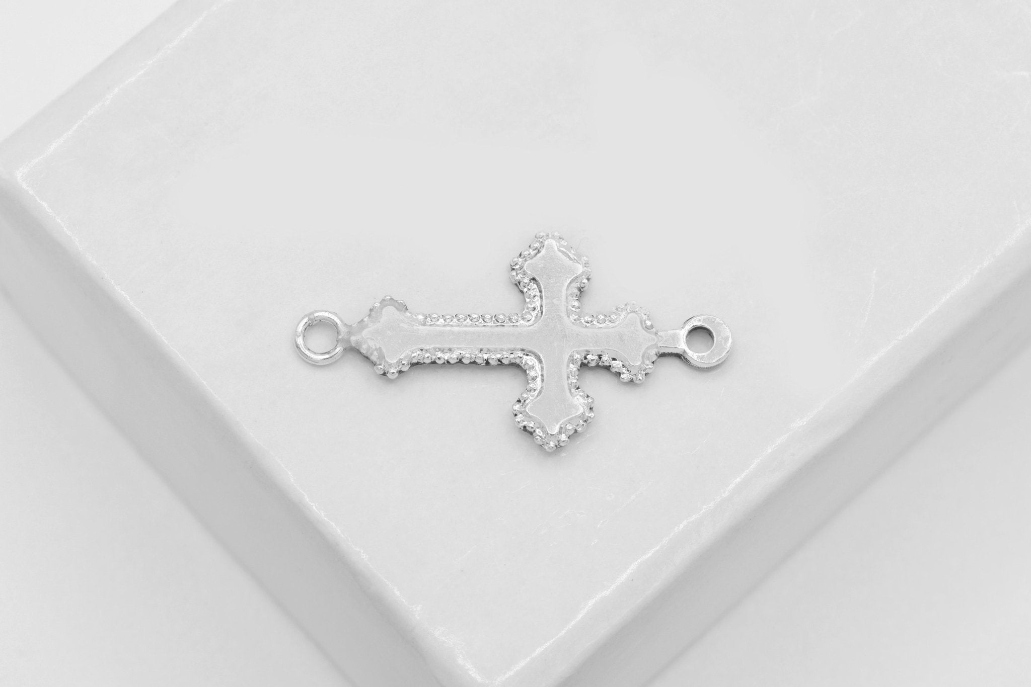 Ornate Cross Connector Charm, Wholesale, 925 Sterling Silver, 13mm x 10mm, Rosary Christian Catholic Jesus Cross Faith Blank - HarperCrown