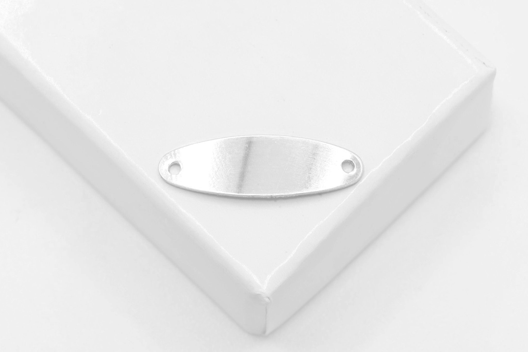 Oval Nameplate Bracelet Connector, Wholesale, 925 Sterling Silver, 20mm x 6mm, ID Stamping Tag - HarperCrown