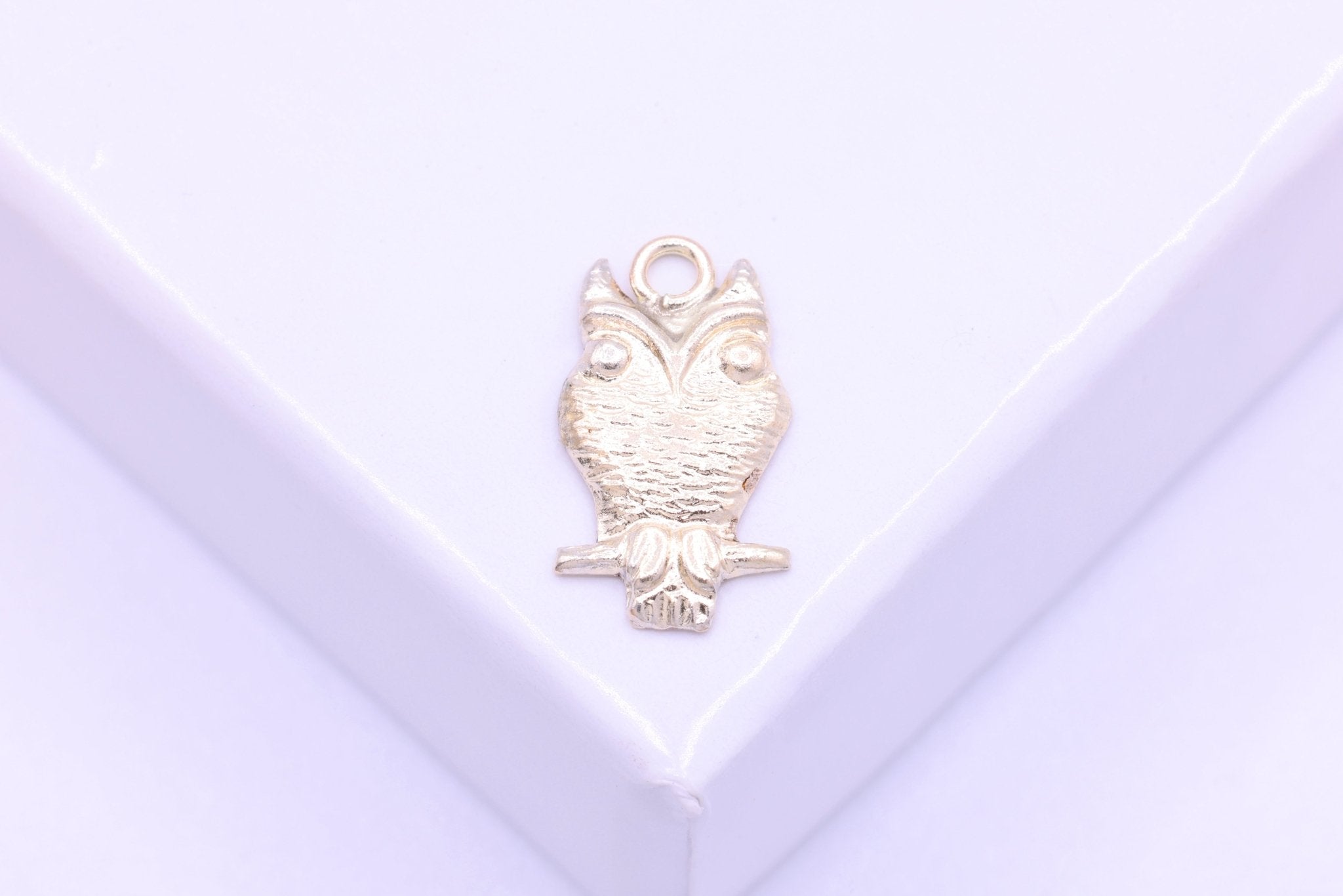 Owl Charm, Wholesale, 14/20 Gold - Filled, 12mm x 7mm, Perched Night Owl Jewelry Making Charm - HarperCrown