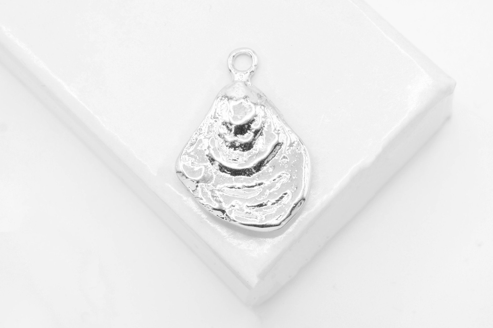 Oyster Shell Charm, Wholesale, 925 Sterling Silver, 23mm x 16mm, Mussel Seashell Beach Charm - HarperCrown