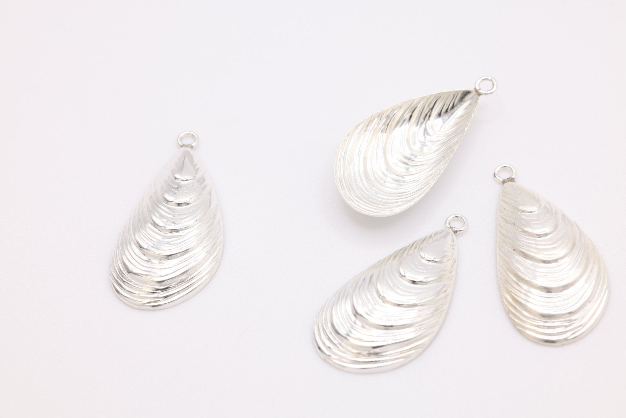 Oyster Shell Wholesale Charm, 925 Sterling Silver, 20mm x 10mm, Permanent Bulk Jewelry Making Charms - HarperCrown