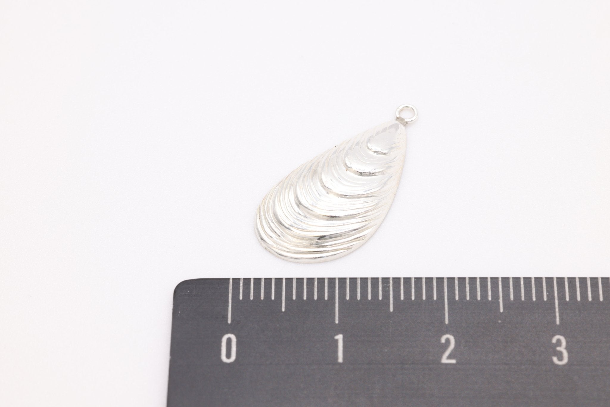 Oyster Shell Wholesale Charm, 925 Sterling Silver, 20mm x 10mm, Permanent Bulk Jewelry Making Charms - HarperCrown