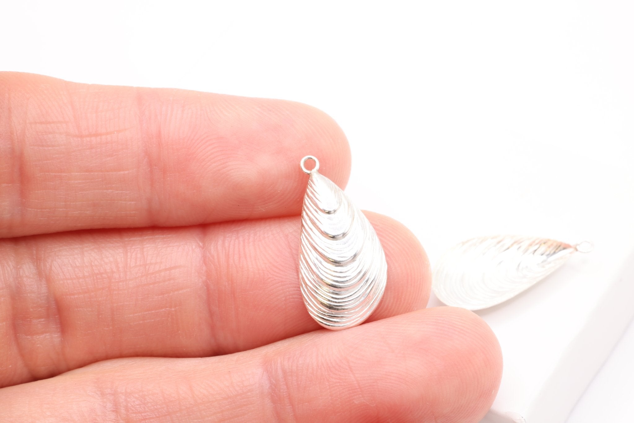 Oyster Shell Wholesale Charm, 925 Sterling Silver, 20mm x 10mm, Permanent Bulk Jewelry Making Charms - HarperCrown