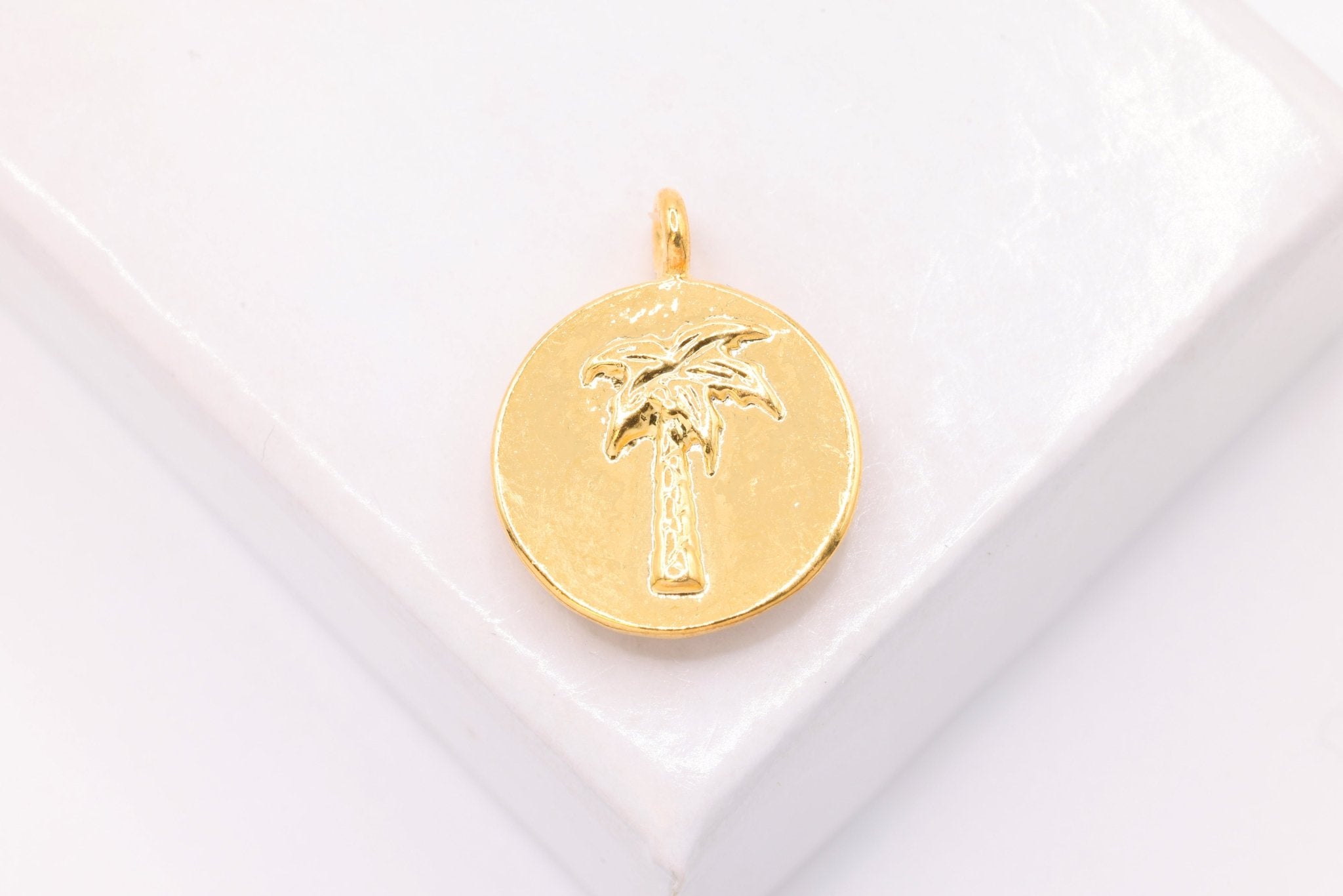 Palm Tree Charm, Wholesale, 14K Solid Gold, 15mm, Tropical Coconut Tree - HarperCrown