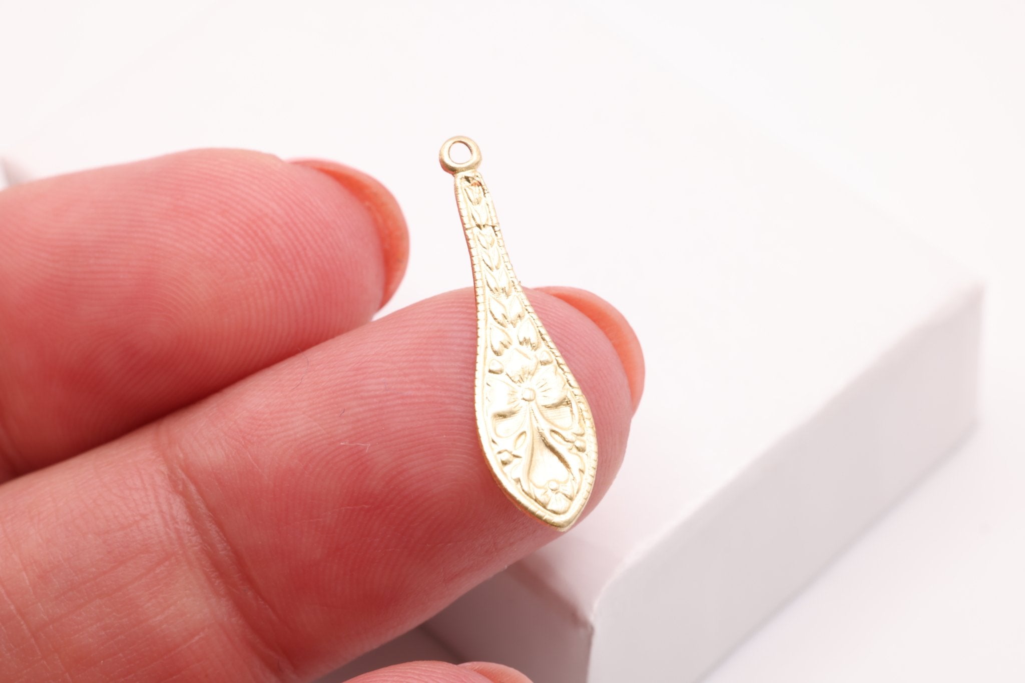 Patterned Drop Charm, Gold - Filled, 20mm x 5mm, Wholesale Bulk DIY Wholesale Jewelry Making Charm - HarperCrown
