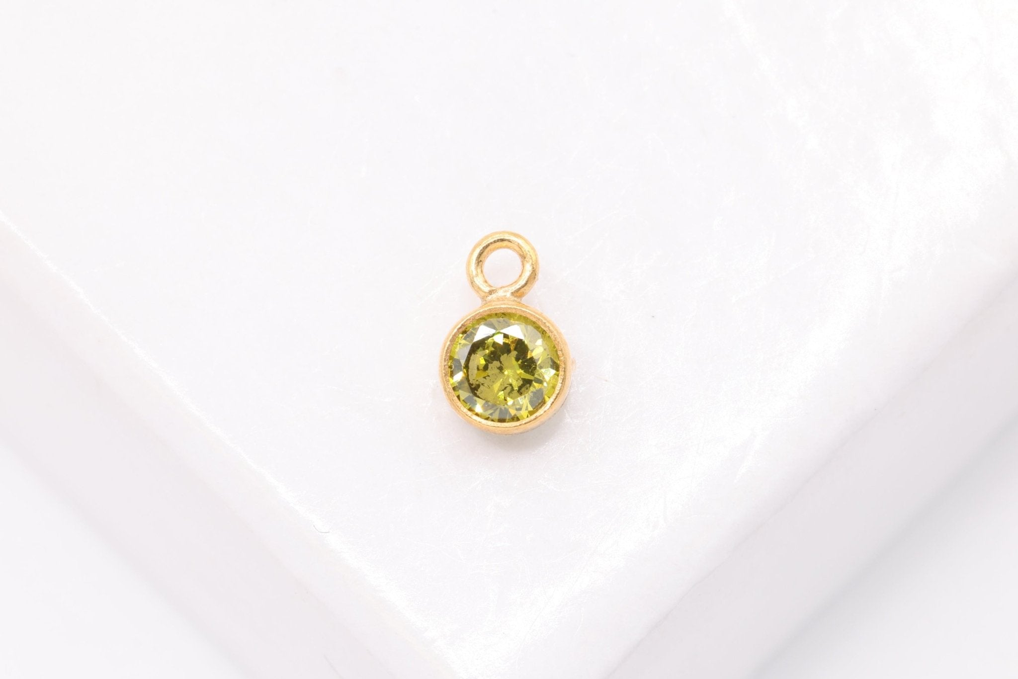 Peridot Birthstone CZ, Wholesale, 14/20 Gold - Filled, Drop Charm, August Birthstone, Horizontal Bail - HarperCrown