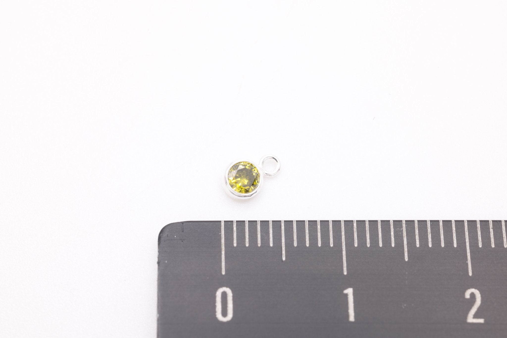 Peridot CZ Drop Charm, August Birthstone, Sterling Silver, 5mm x 3mm, Wholesale Bulk DIY Wholesale Jewelry Making Charm - HarperCrown